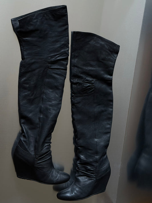 Vintage leather platform thigh-high boots - TWINKLING GLOBAL