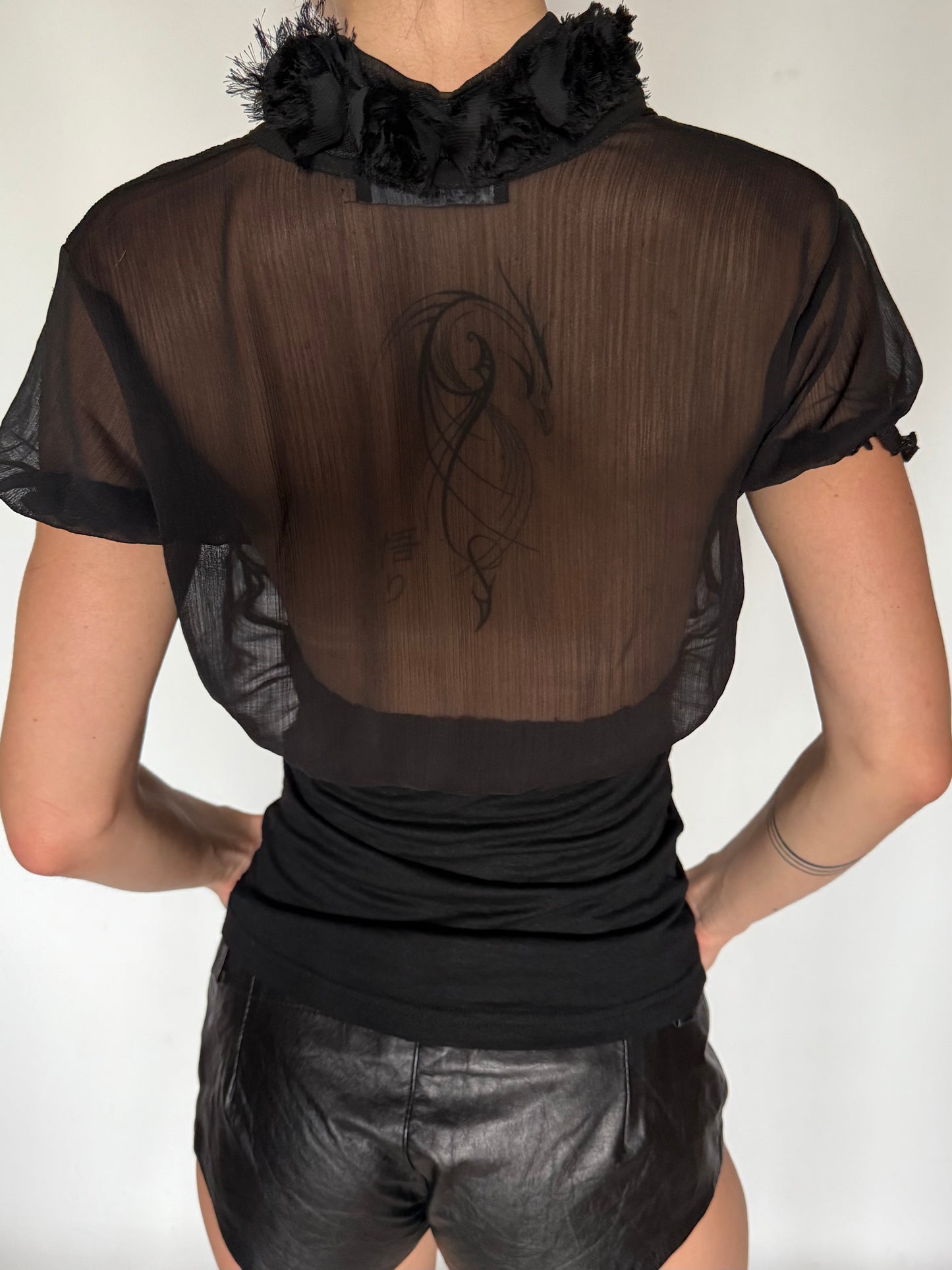 Vintage Sheer Tie-Neck Blouse Black Twinkling Global