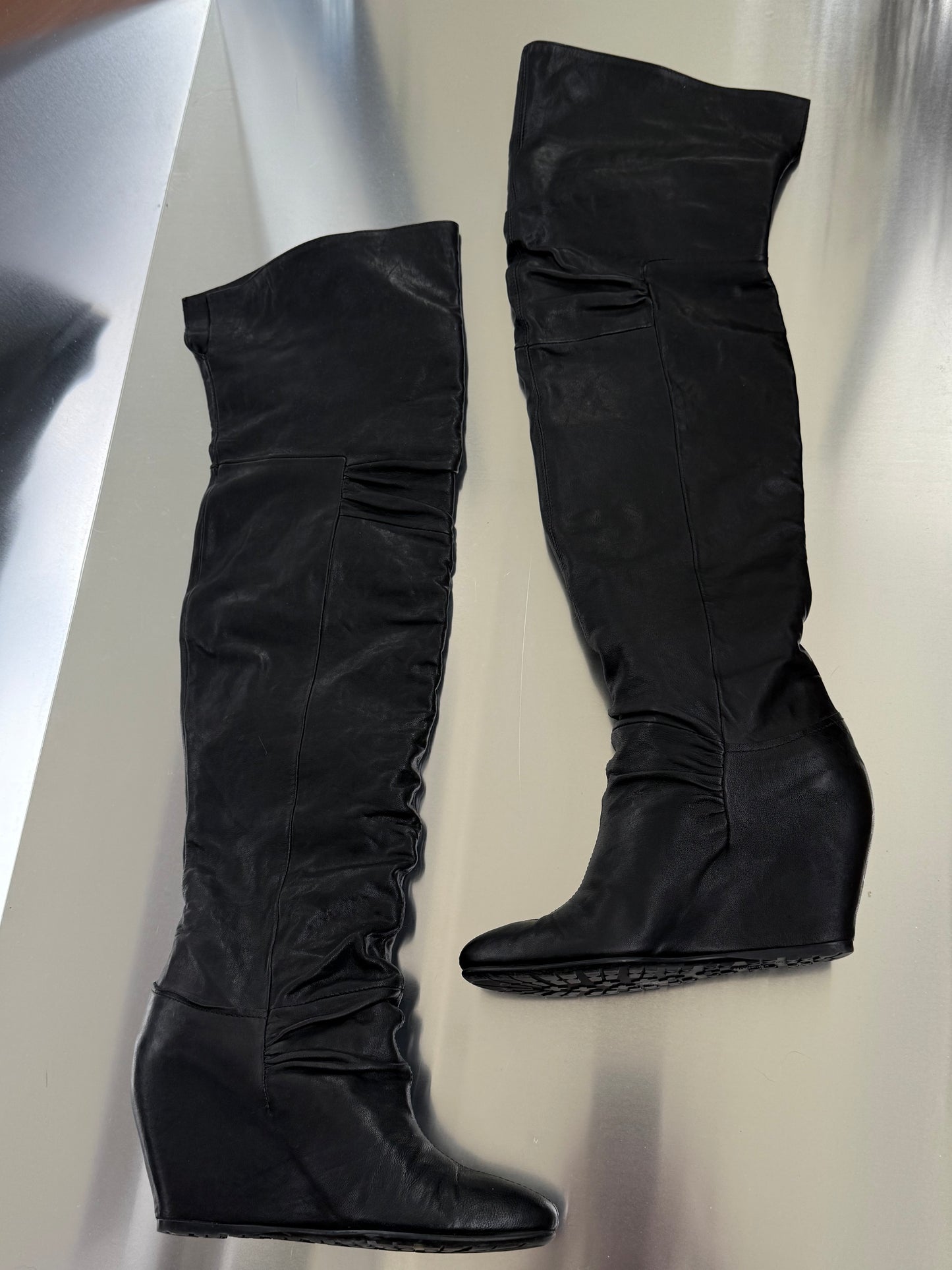 Vintage leather platform thigh-high boots - TWINKLING GLOBAL