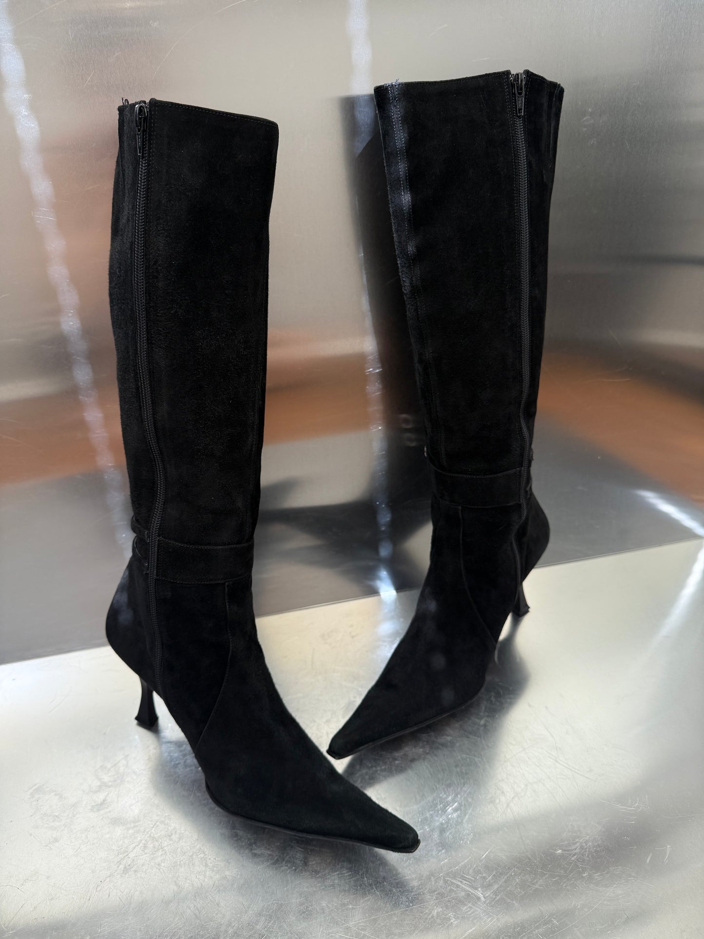 Vintage Black Suede Leather High Boots Made in Italy Twinkling Global
