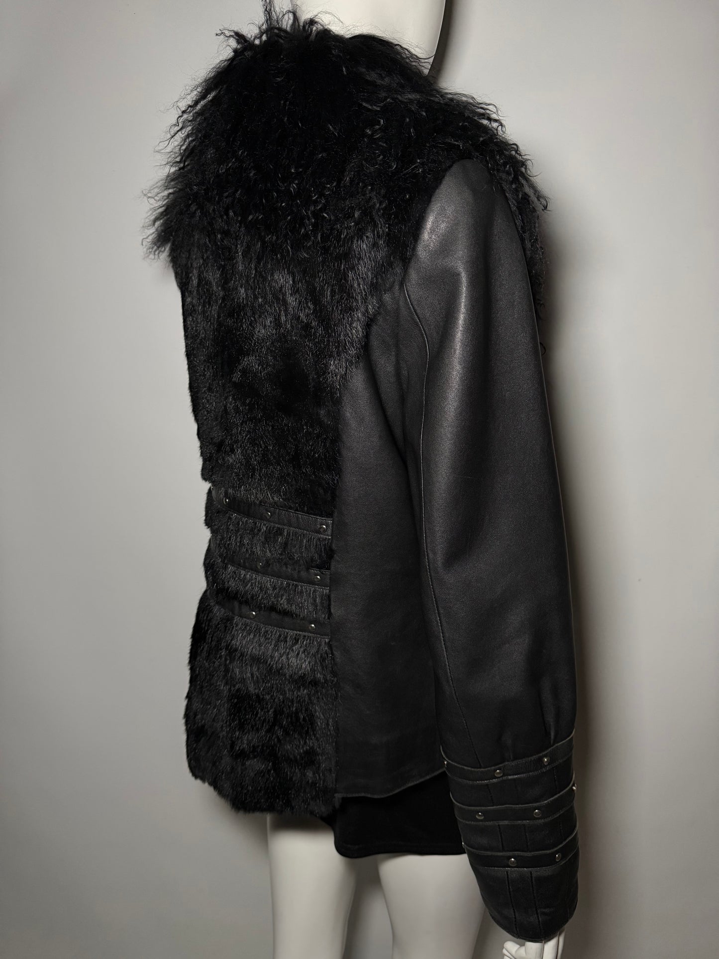 Vintage leather jacket with lama fur collar Twinkling Global