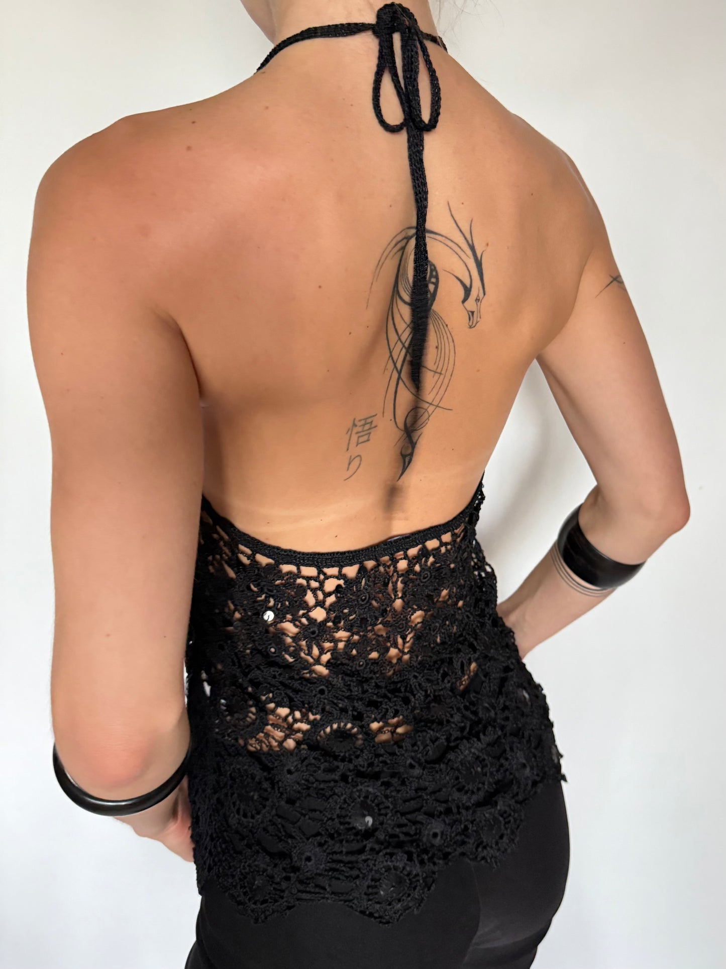 Vintage Black Crochet Halter Top – Twinkling Global
