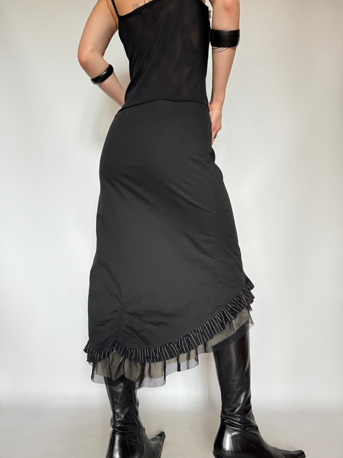 Vintage Black Pinstripe Bustier Dress with Ruffle Hem – Twinkling Global