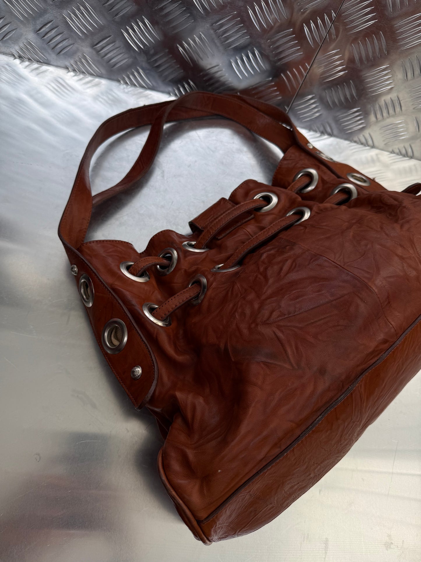 Vintage Brown Leather Bag Twinkling Global