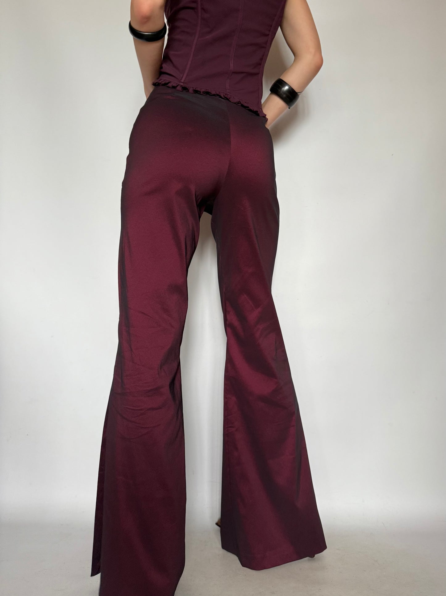Vintage Burgundy Satin Flared Pants – Twinkling Global