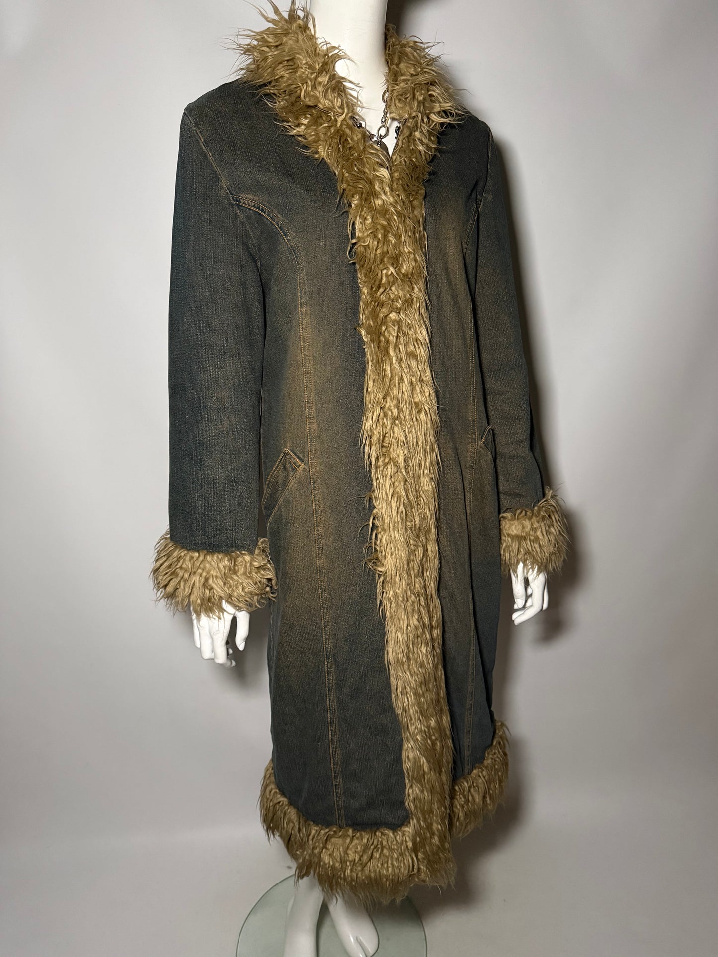 Vintage Penny Lane Afghan denim coat with faux fur Twinkling Global
