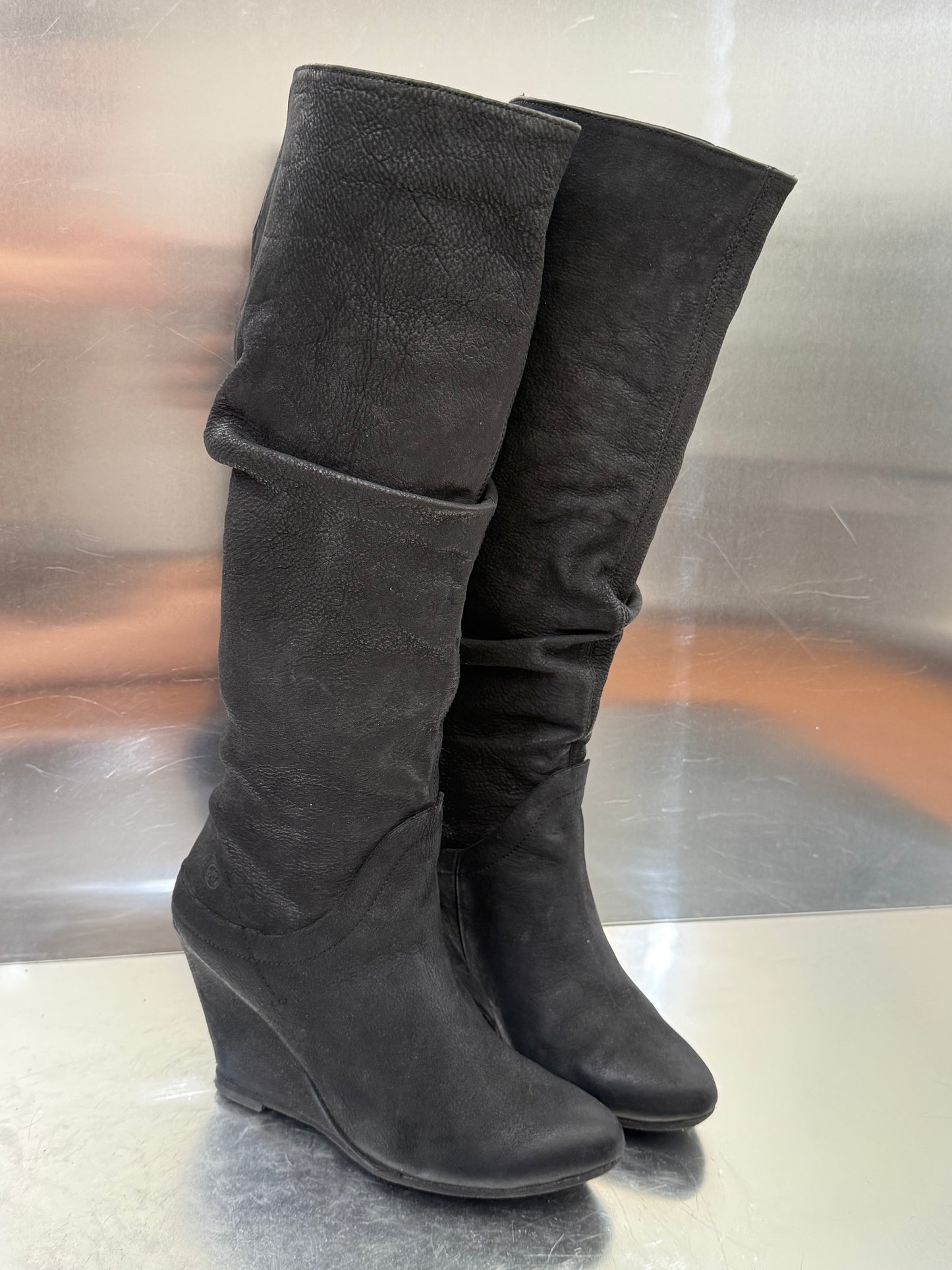 Vintage Black Leather Wedge Boots Bronx Twinkling Global