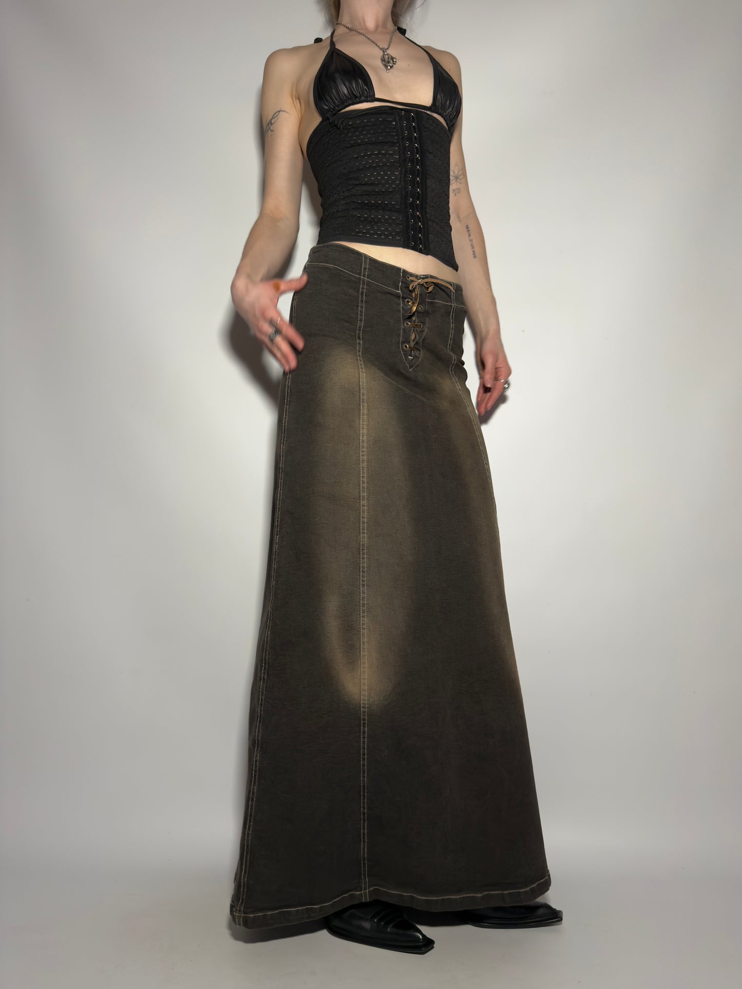 Vintage Brownish Denim Skirt - TWINKLING GLOBAL