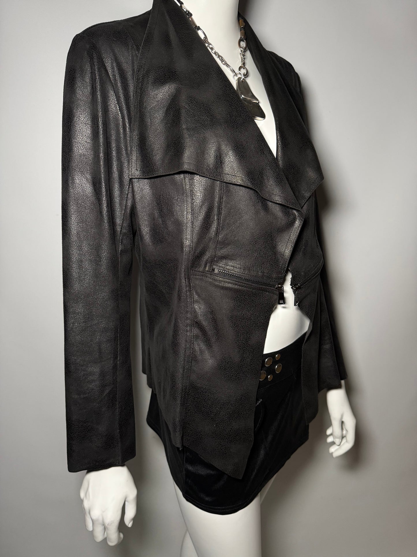 Vintage asymmetric leather jacket S-M Twinkling Global
