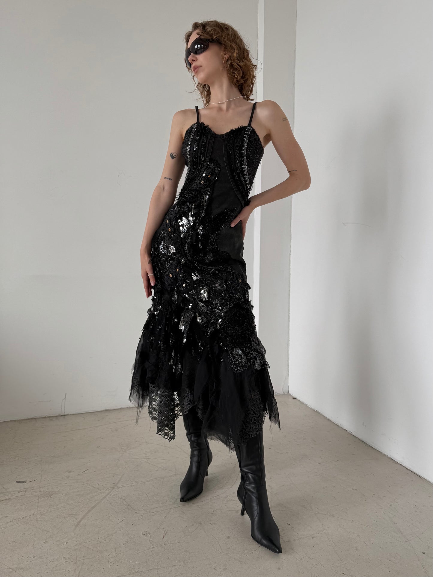 Vintage Black Couture Lace & Sequin Maxi Dress – Twinkling Global