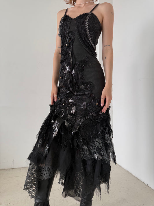 Vintage Black Couture Lace & Sequin Maxi Dress – Twinkling Global