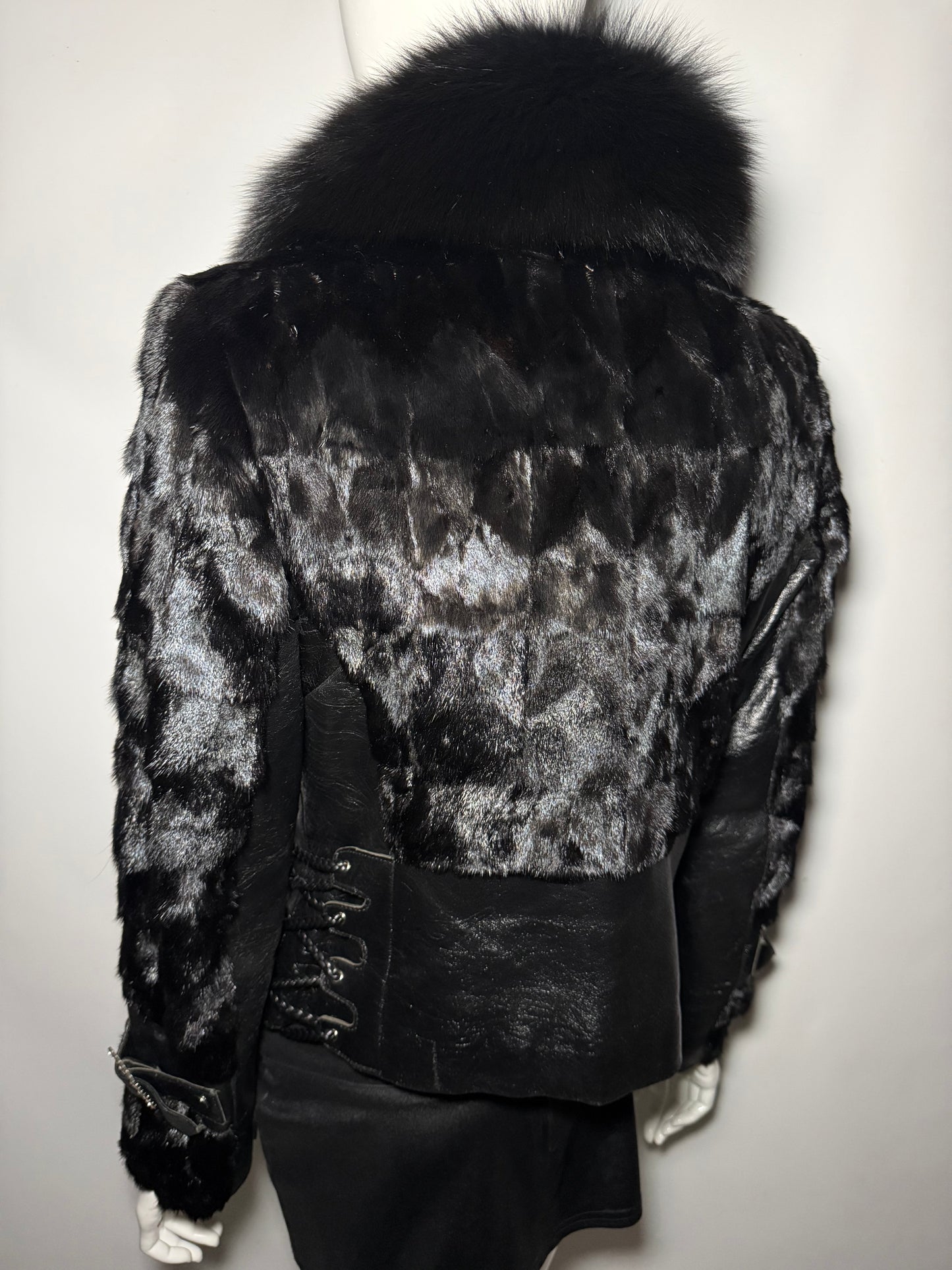 Vintage Leather & Real Fur Lace-Up Jacket TWINKLING GLOBAL