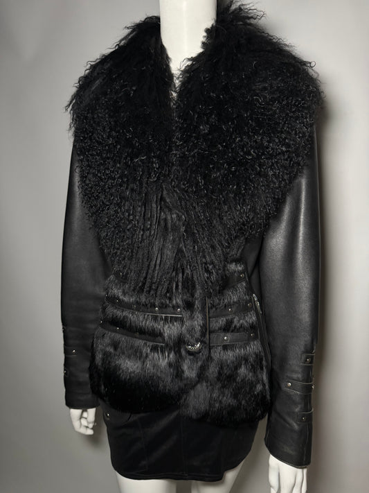 Vintage leather jacket with lama fur collar Twinkling Global