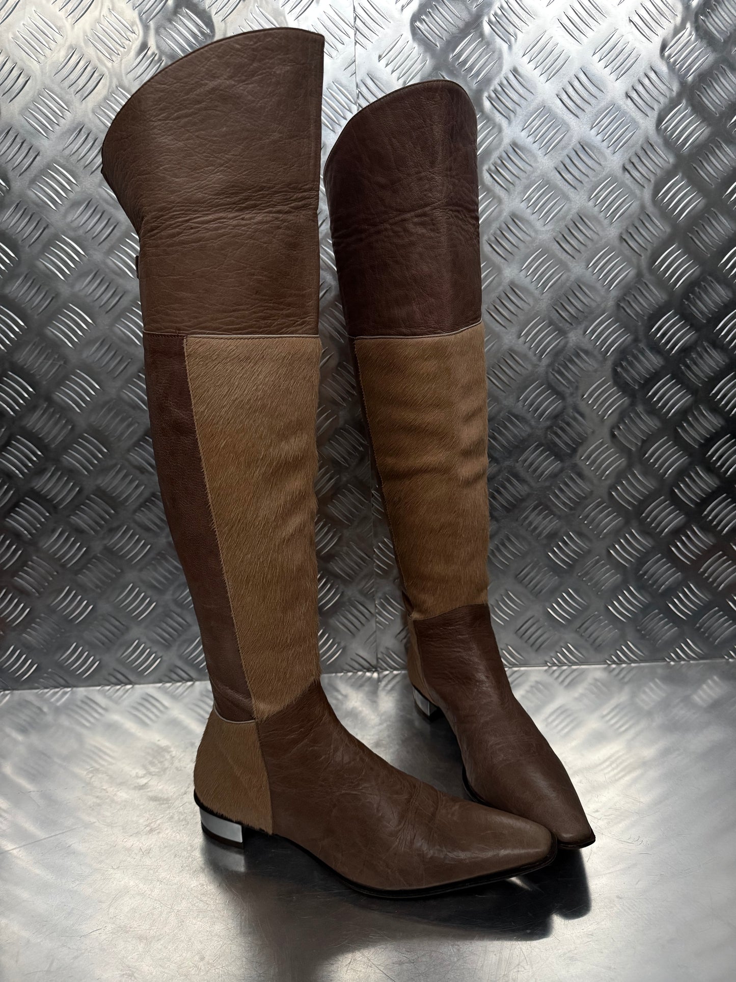 Vintage leather and pony fur over-the-knee boots Andrea Lattanzi TWINKLING GLOBAL