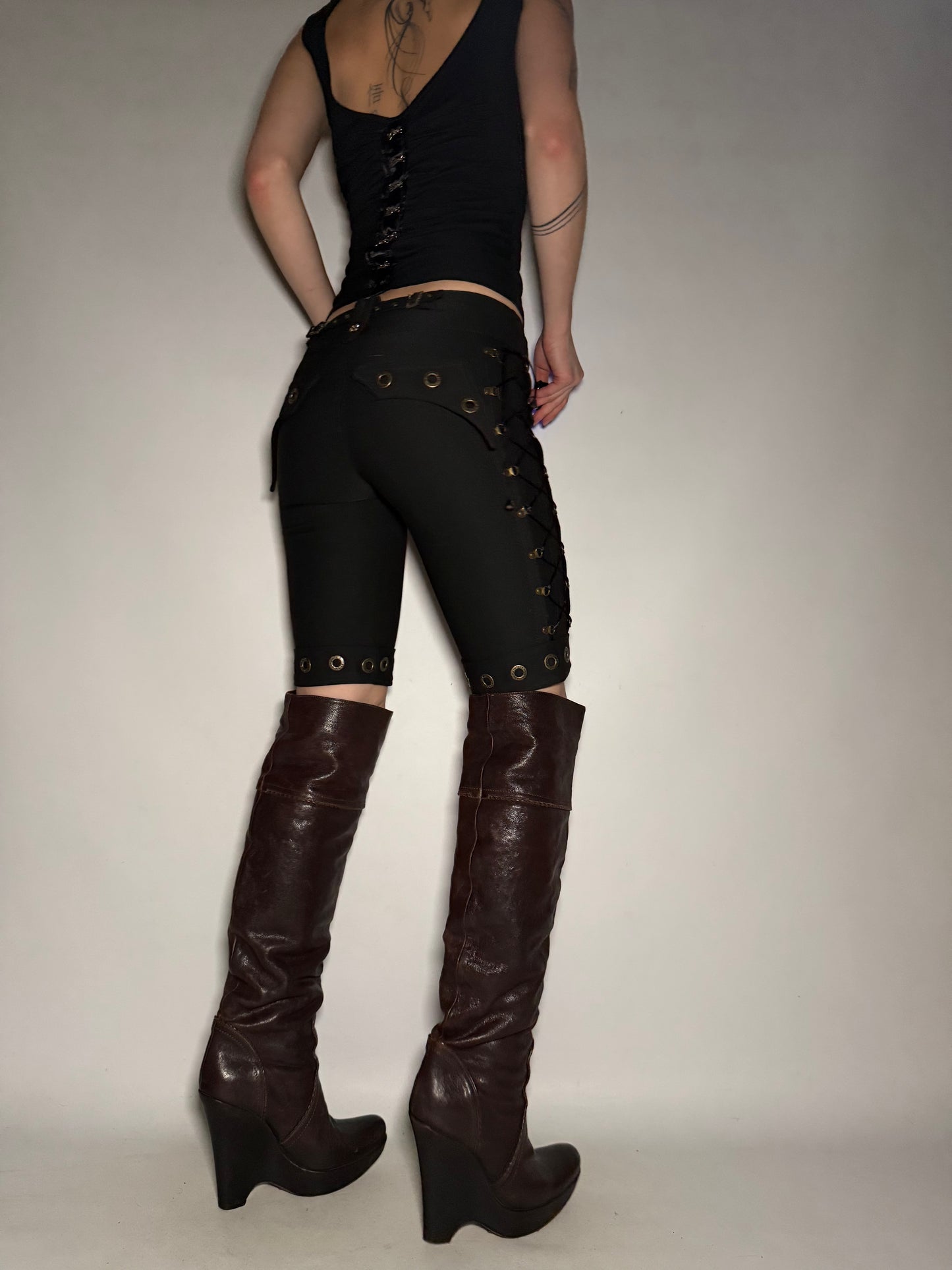 Vintage Black Stretch Lace-Up Shorts TWINKLING GLOBAL