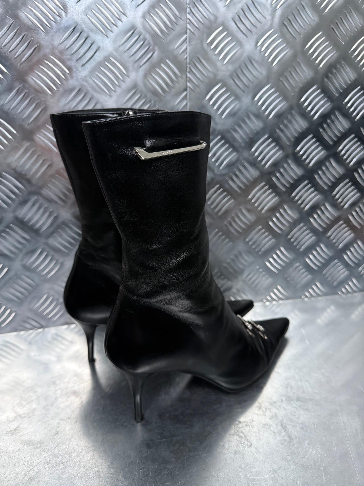 Vintage Black Leather Boots with Crystal Buckles TWINKLING GLOBAL