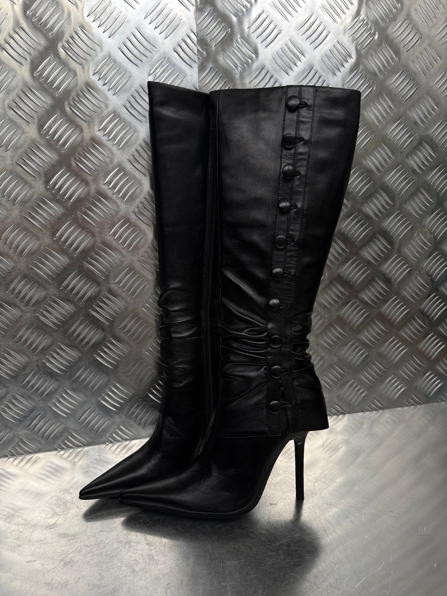 Vintage pointed-toe leather stiletto boots Twinkling Global