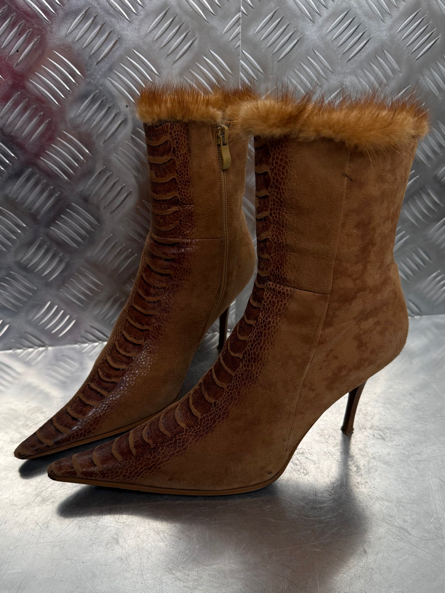 Vintage suede fur-trim boots TWINKLING GLOBAL