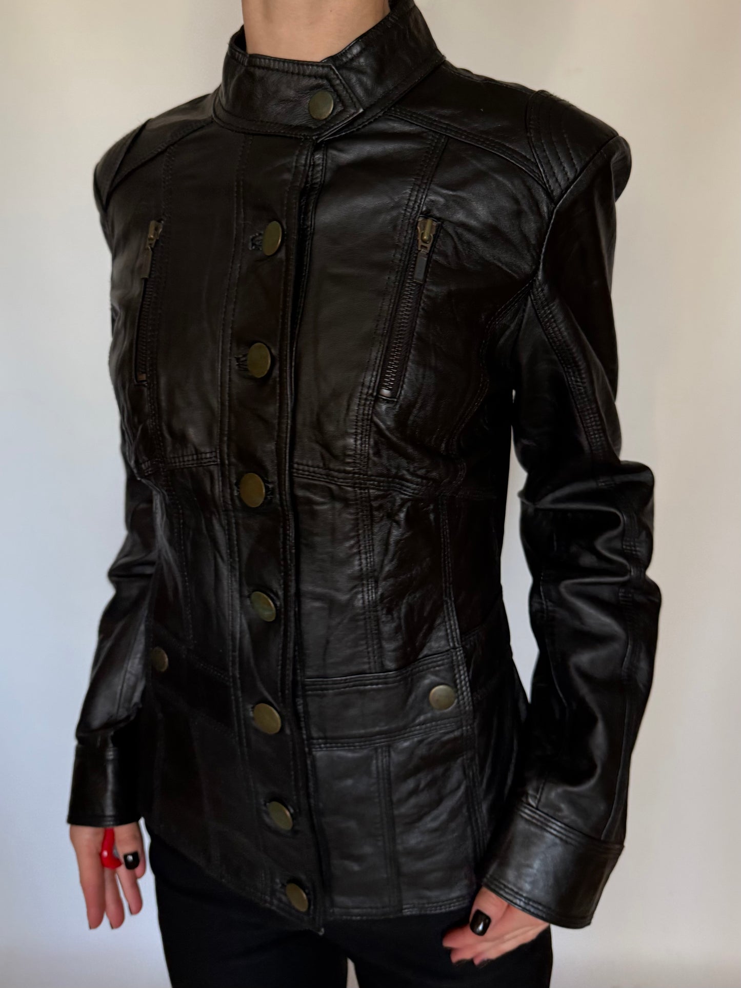 Vintage Black Fitted Leather Jacket Twinkling Global