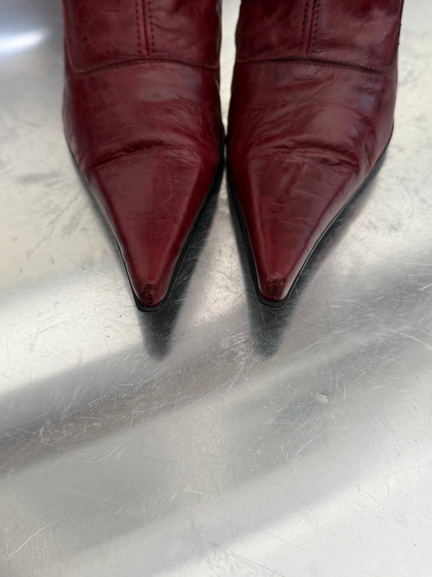 Vintage Red Leather Buffalo Heeled Boots Twinkling