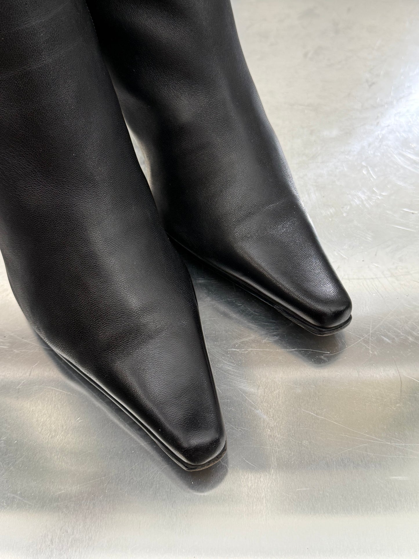 Vintage Black Leather High Boots with Stud Details Twinkling Global