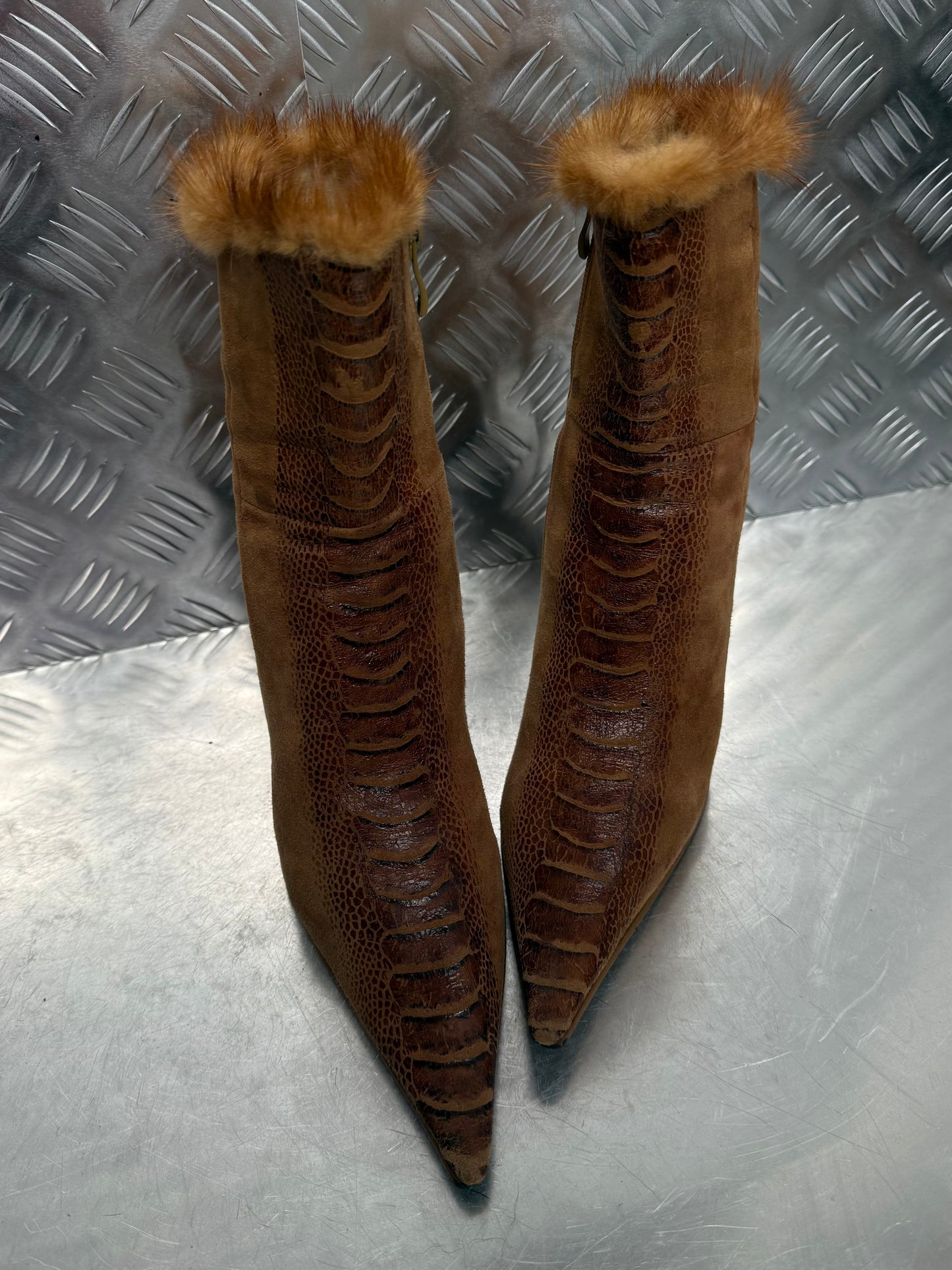 Vintage suede fur-trim boots TWINKLING GLOBAL