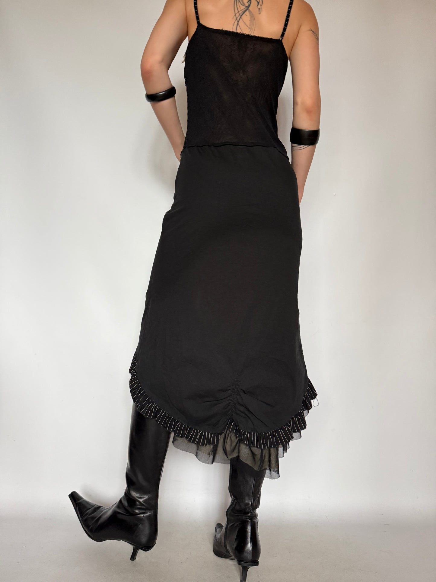 Vintage Black Pinstripe Bustier Dress with Ruffle Hem – Twinkling Global