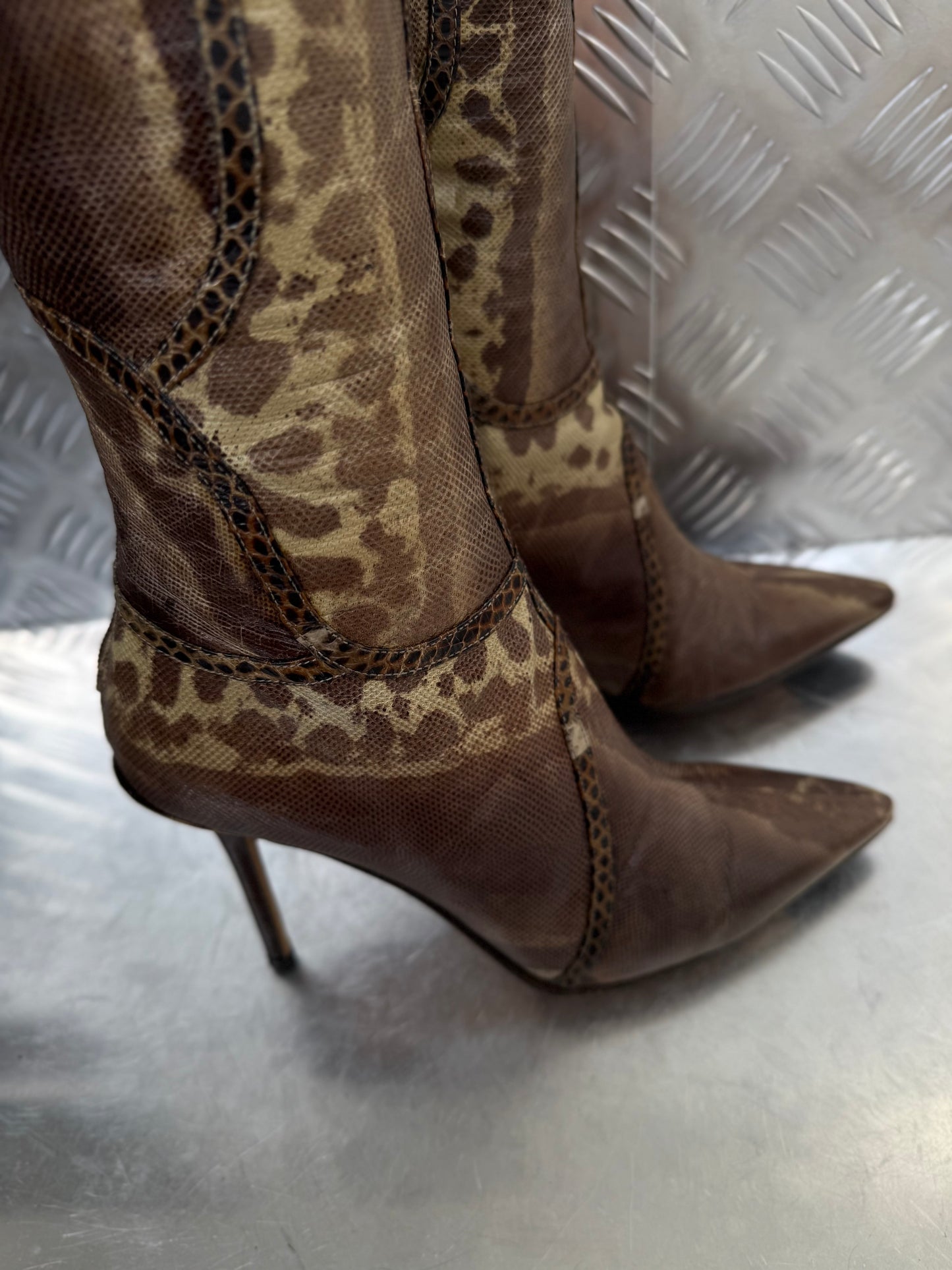 Vintage Jimmy Choo leather animal-pattern boots Twinkling Global