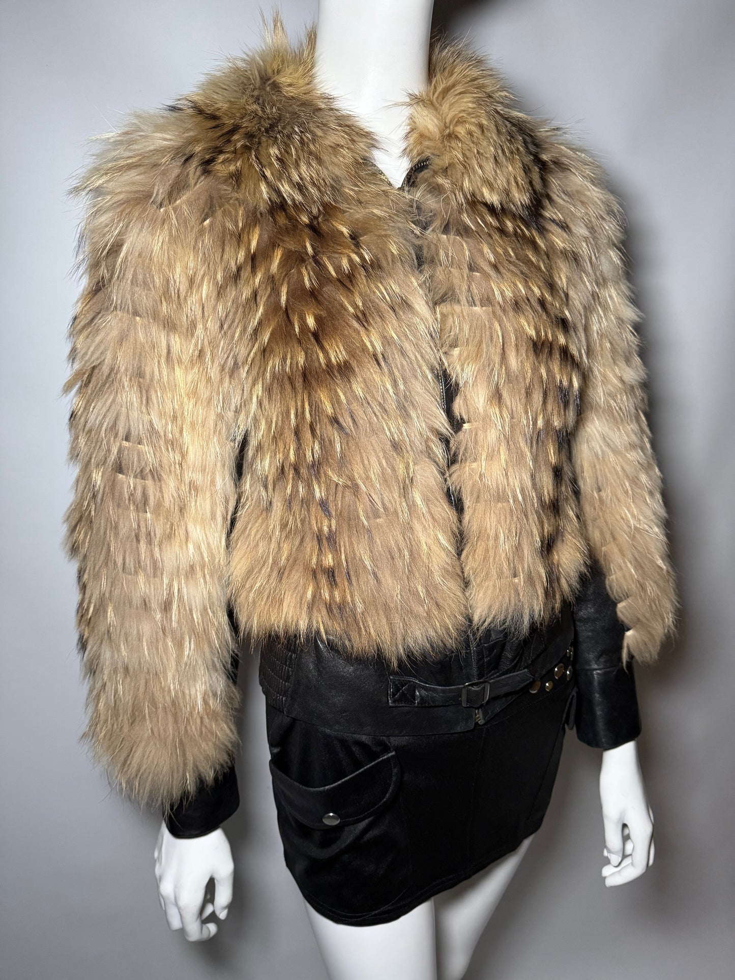 Vintage leather jacket with natural fur Twinkling Global