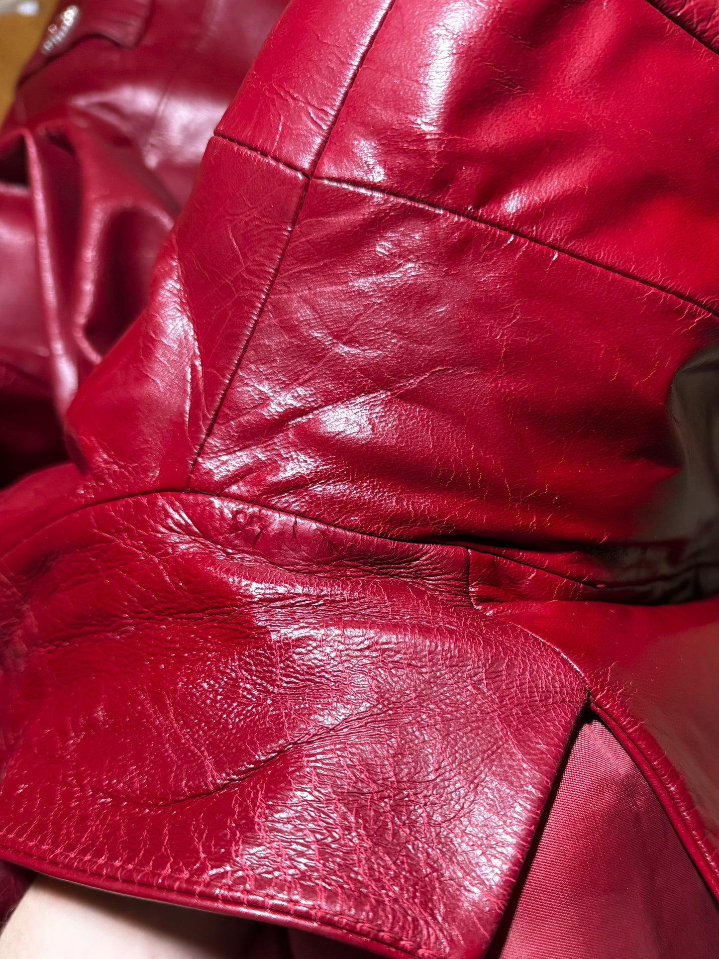Vintage red leather jacket with luxurious natural fur details