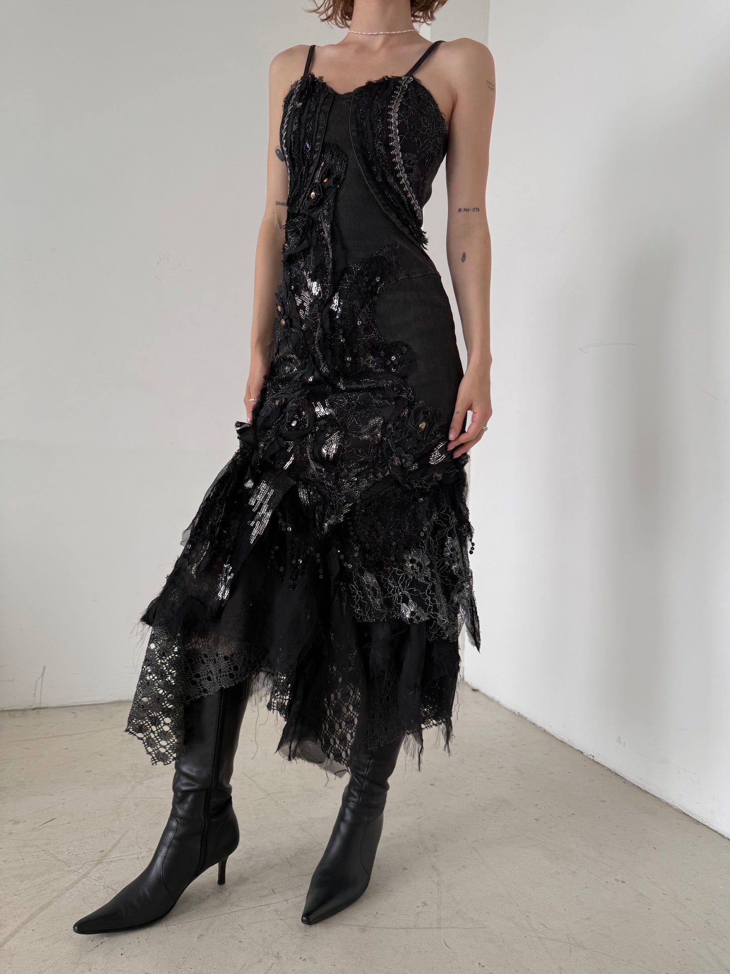 Vintage Black Couture Lace & Sequin Maxi Dress – Twinkling Global