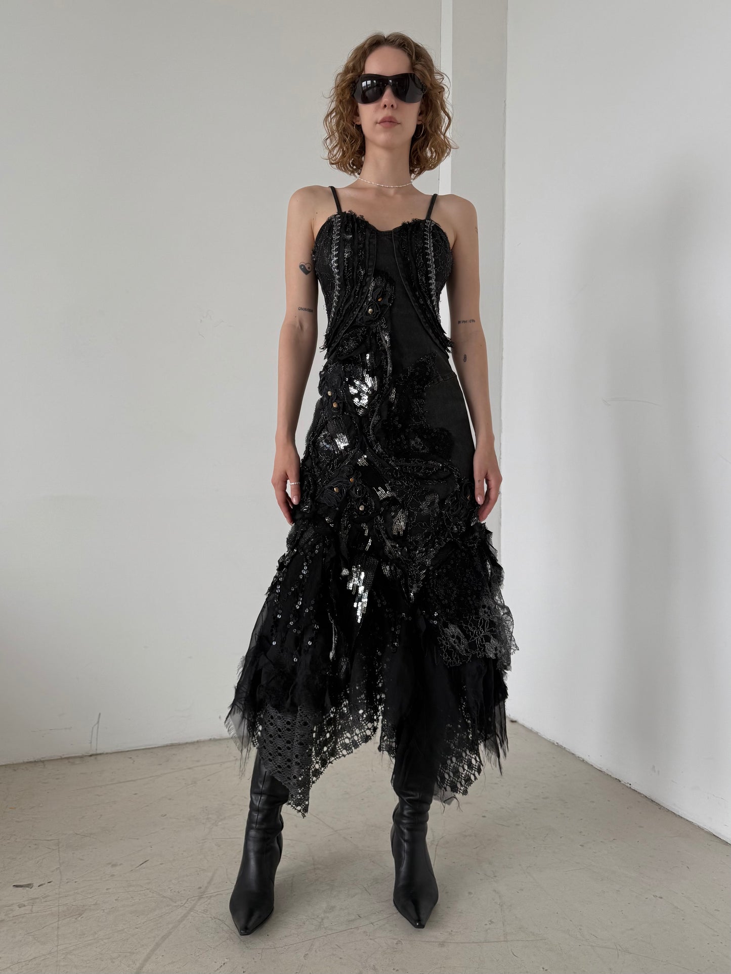 Vintage Black Couture Lace & Sequin Maxi Dress – Twinkling Global