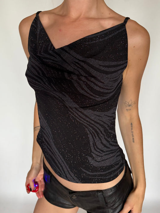Vintage y2k Glitter Zebra Cowl Cami Twinkling Global