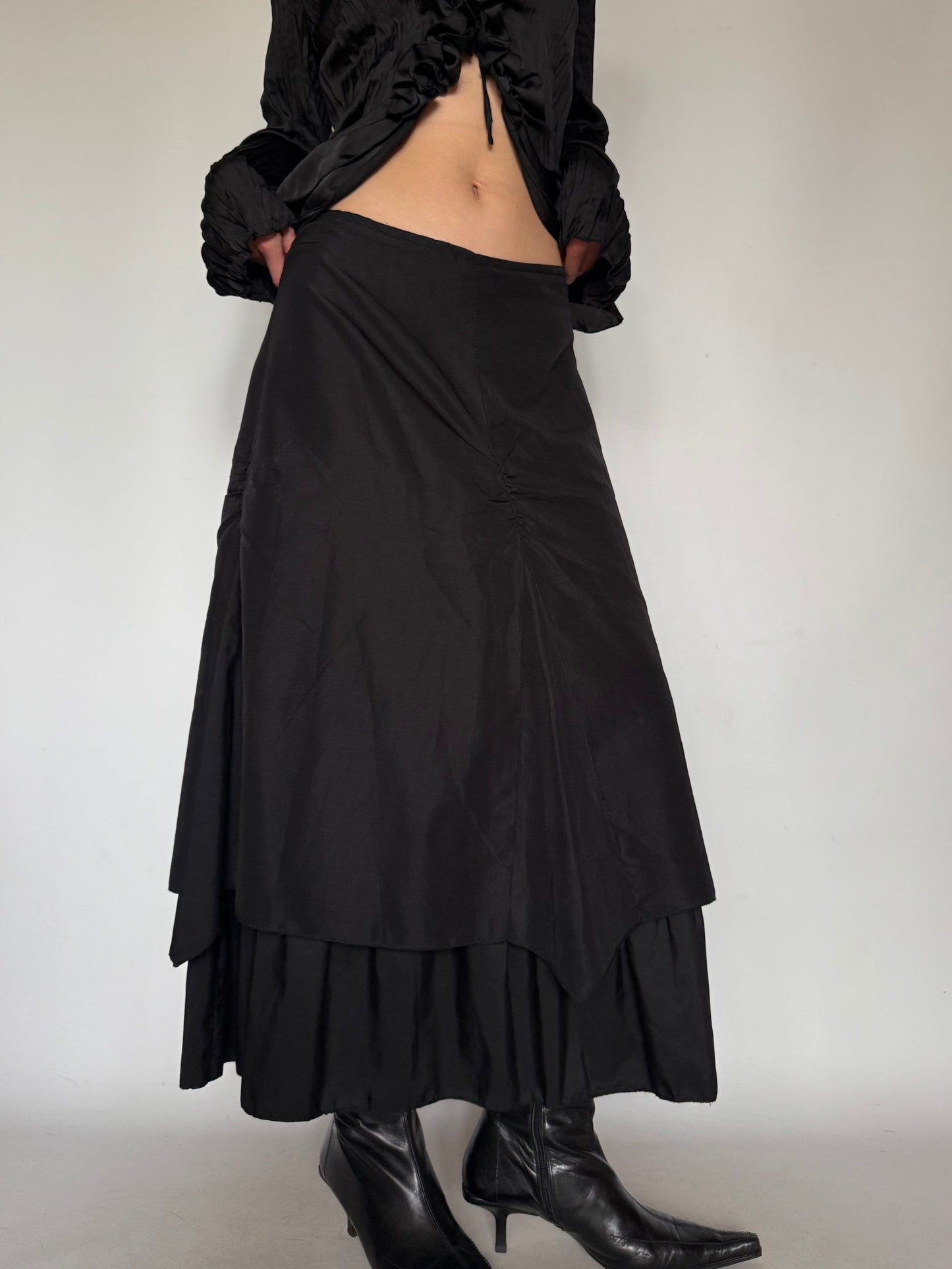 Vintage Black Tiered Maxi Skirt Twinkling Global