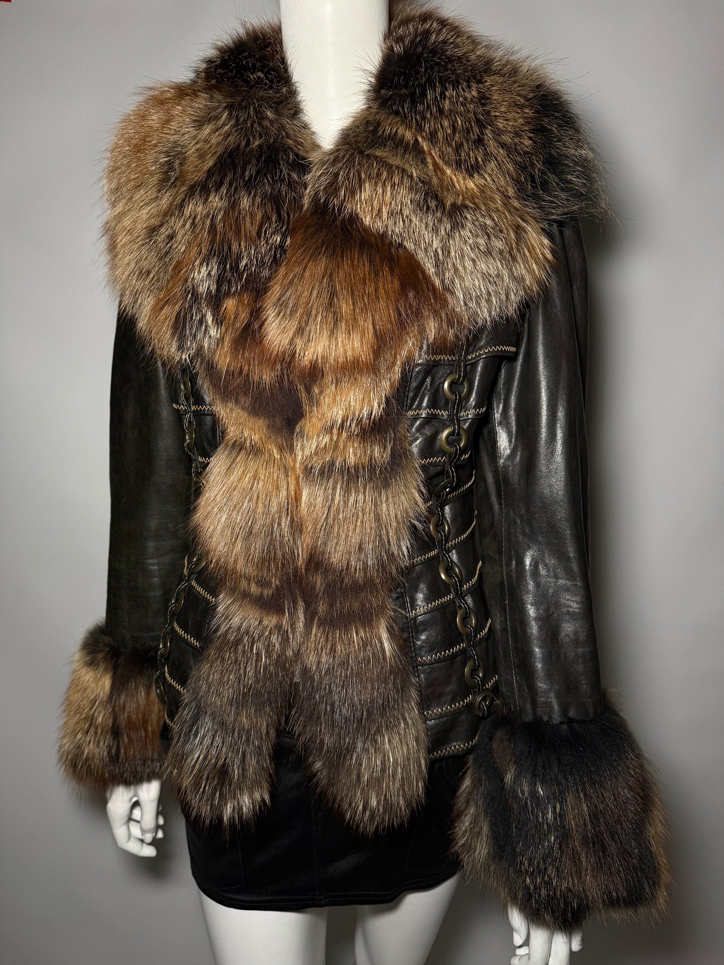 Vintage Leather Jacket with Natural Fur TWINKLING GLOBAL