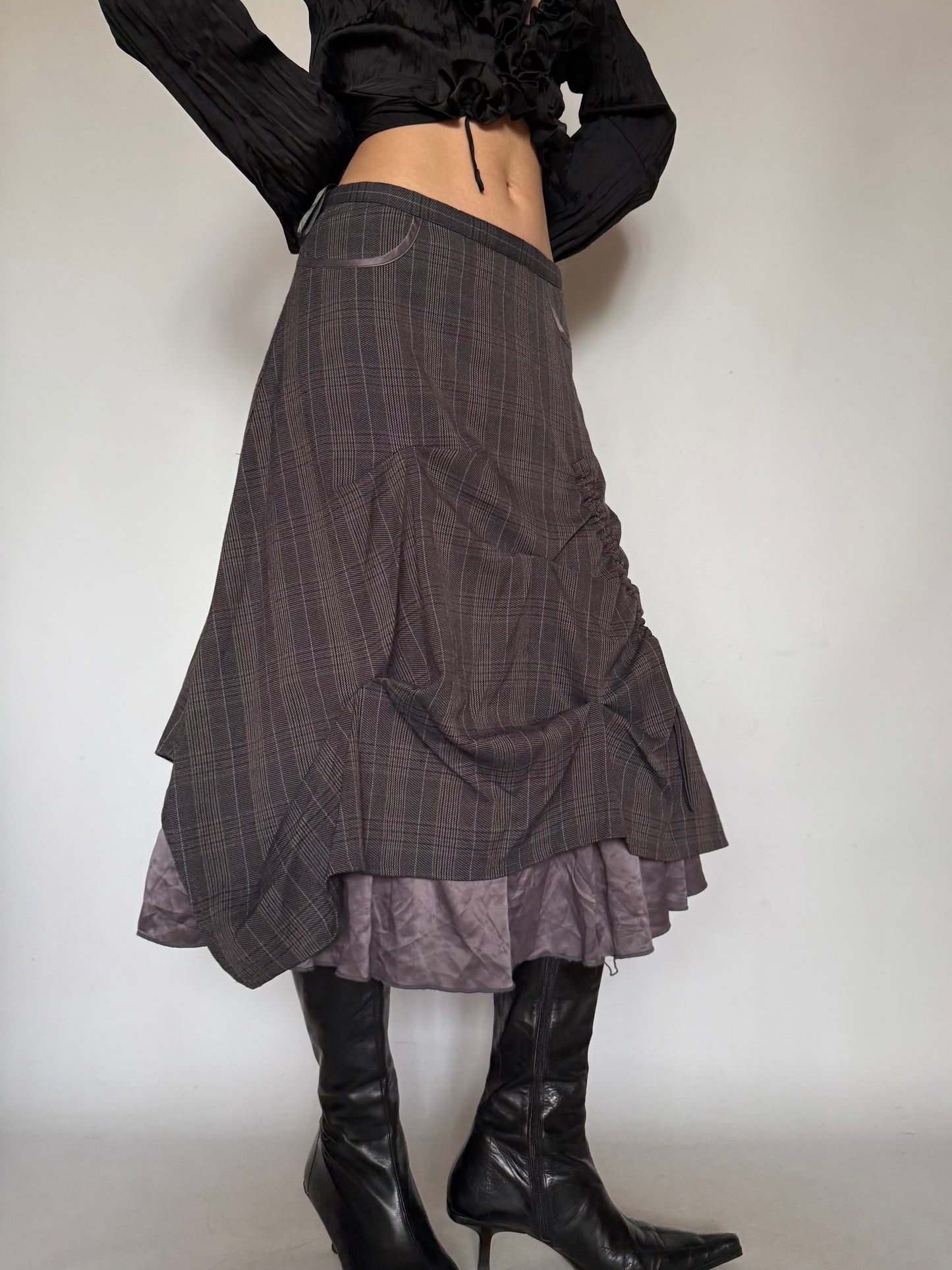 Vintage Grey Checkered Midi Skirt Twinkling Global