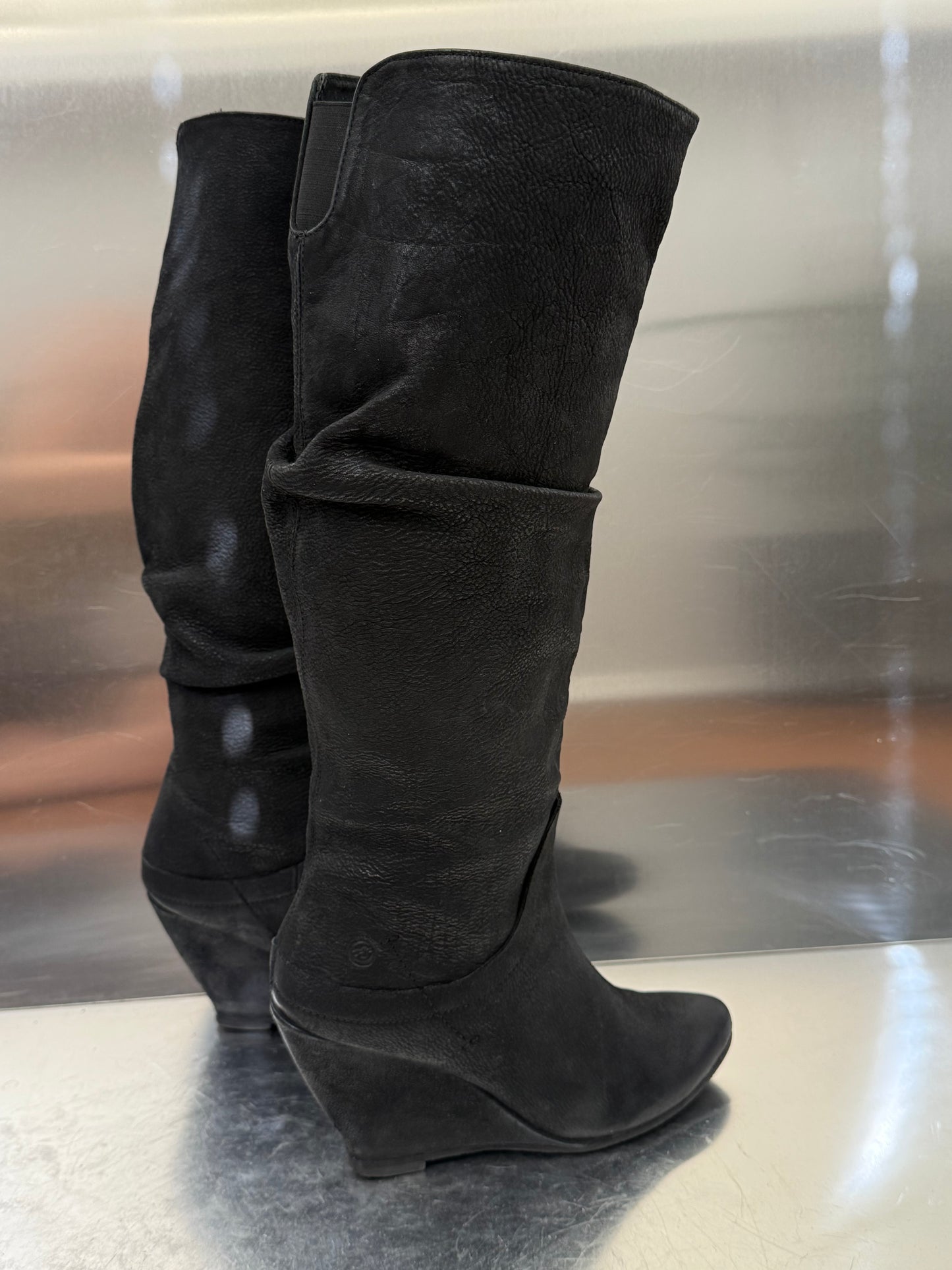 Vintage Black Leather Wedge Boots Bronx Twinkling Global