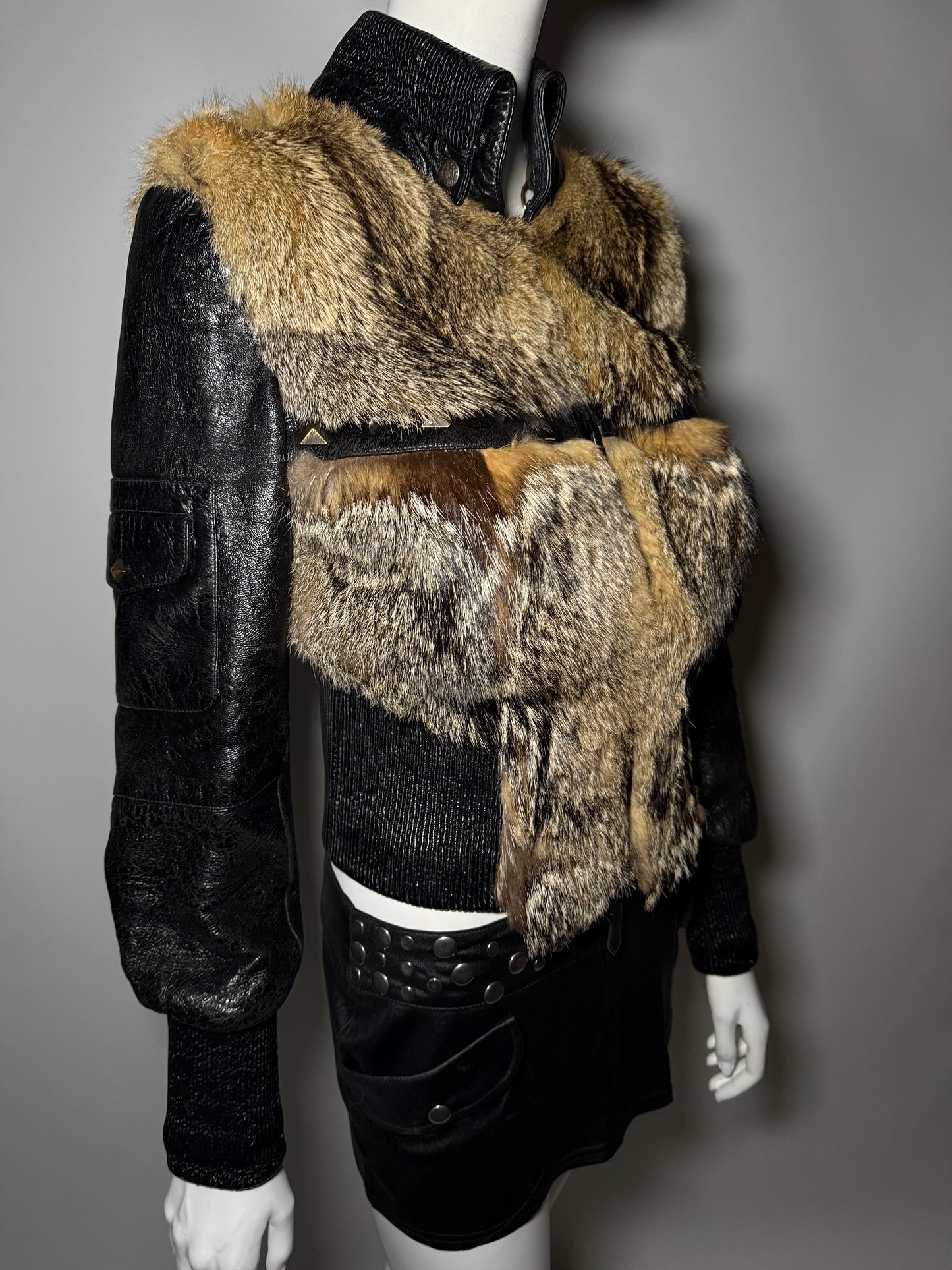Vintage leather jacket with genuine fur Twinkling Global