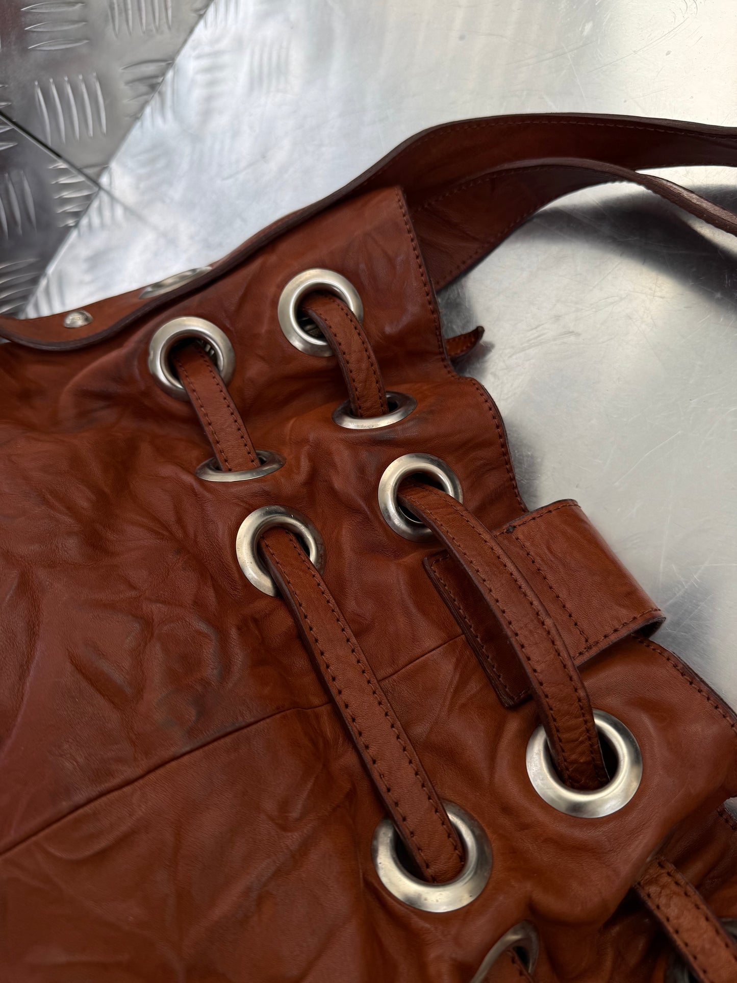 Vintage Brown Leather Bag Twinkling Global