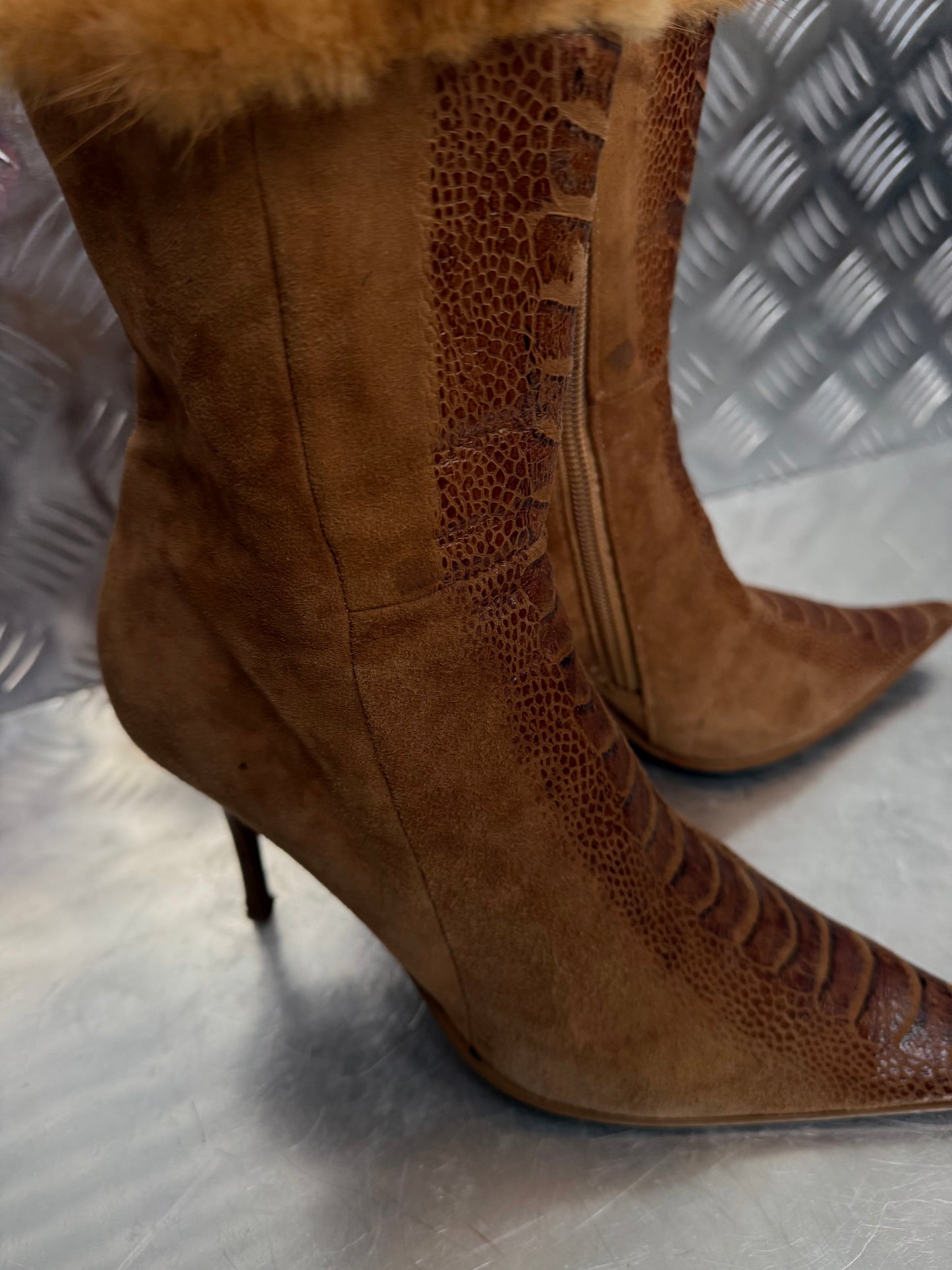 Vintage suede fur-trim boots TWINKLING GLOBAL