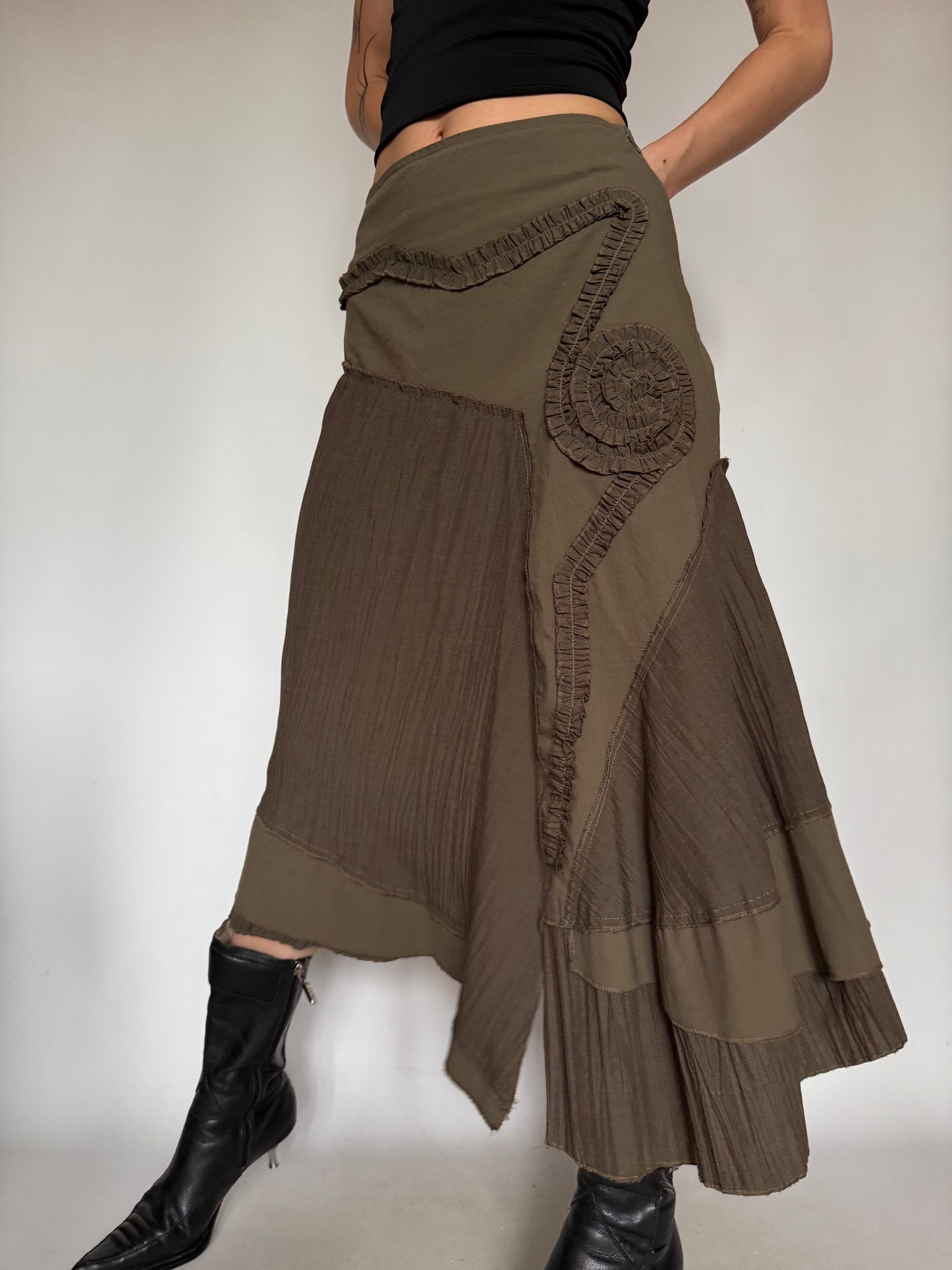 Olive vintage asymmetric skirt Twinkling