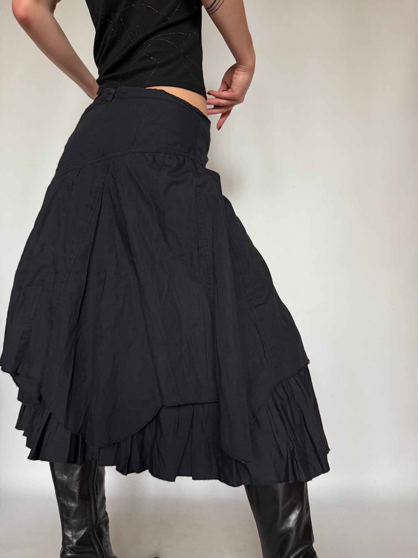 Vintage Black Cotton Midi Skirt