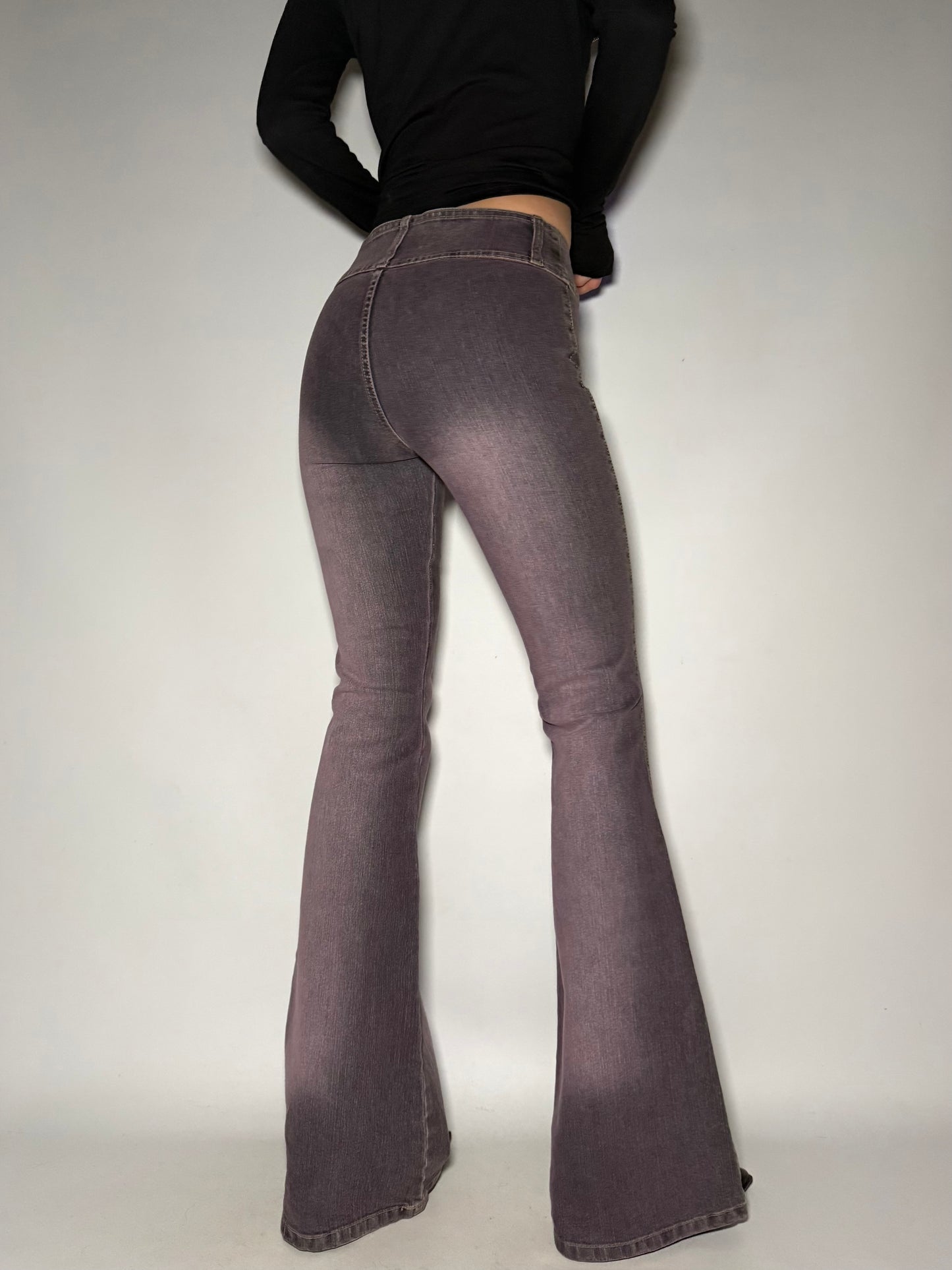 Grey-Pink Washed Stretch Flare Jeans Twinkling Global