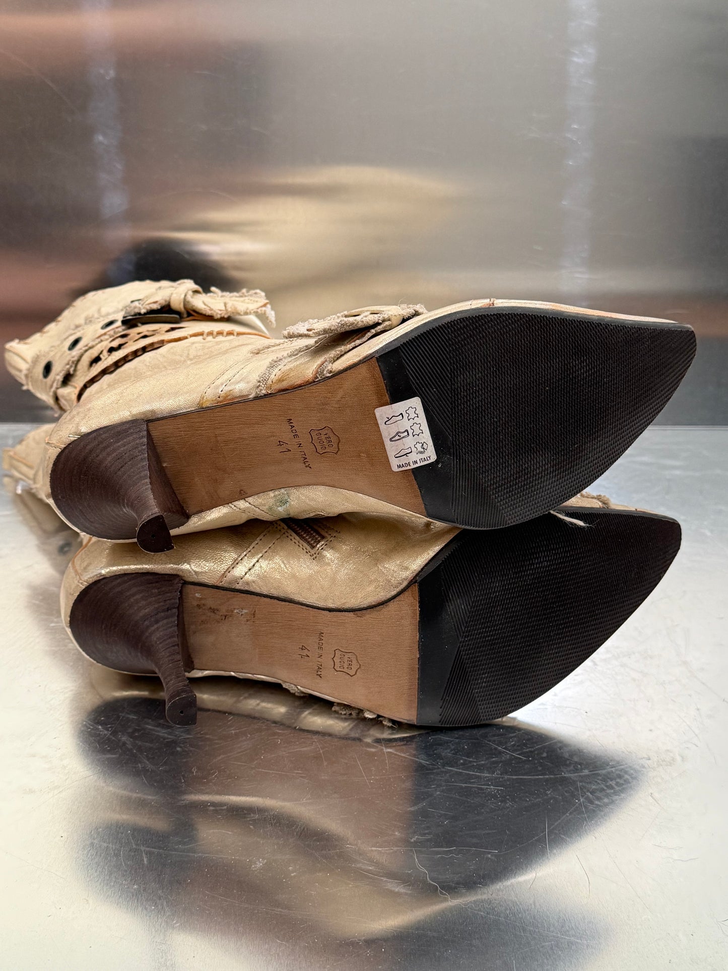 Vintage Unique Beige Leather Boots Made in Italy Twinkling Global