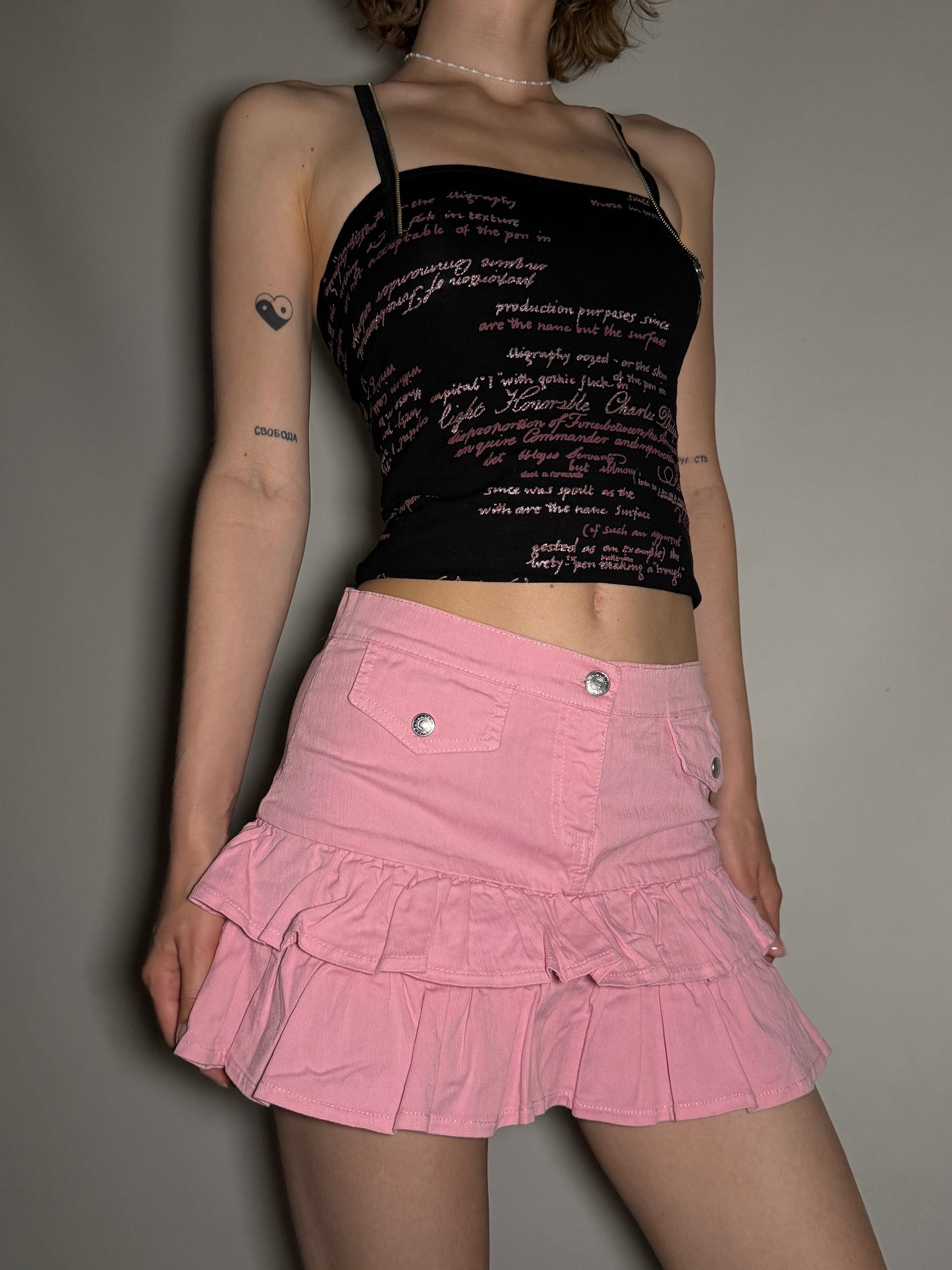 Y2K Pink Ruffle Denim Mini Skirt Twinkling