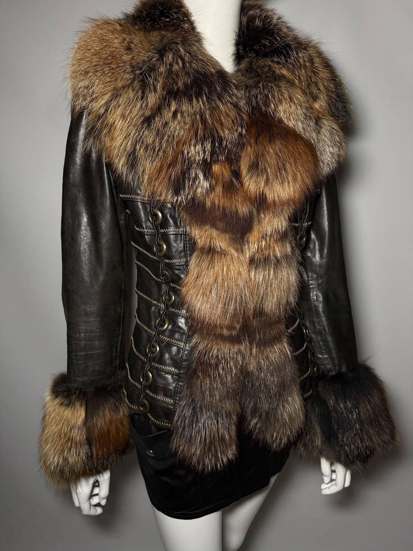 Vintage Leather Jacket with Natural Fur TWINKLING GLOBAL