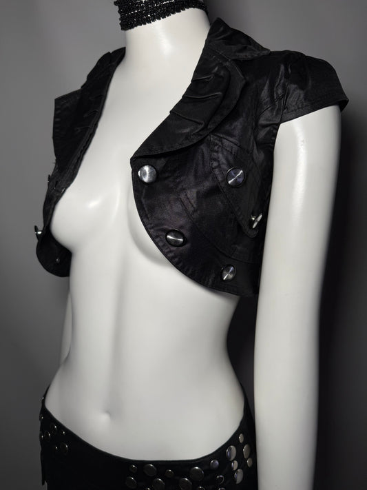 Y2K Black Cropped Denim Bolero with Statement Buttons Twinkling
