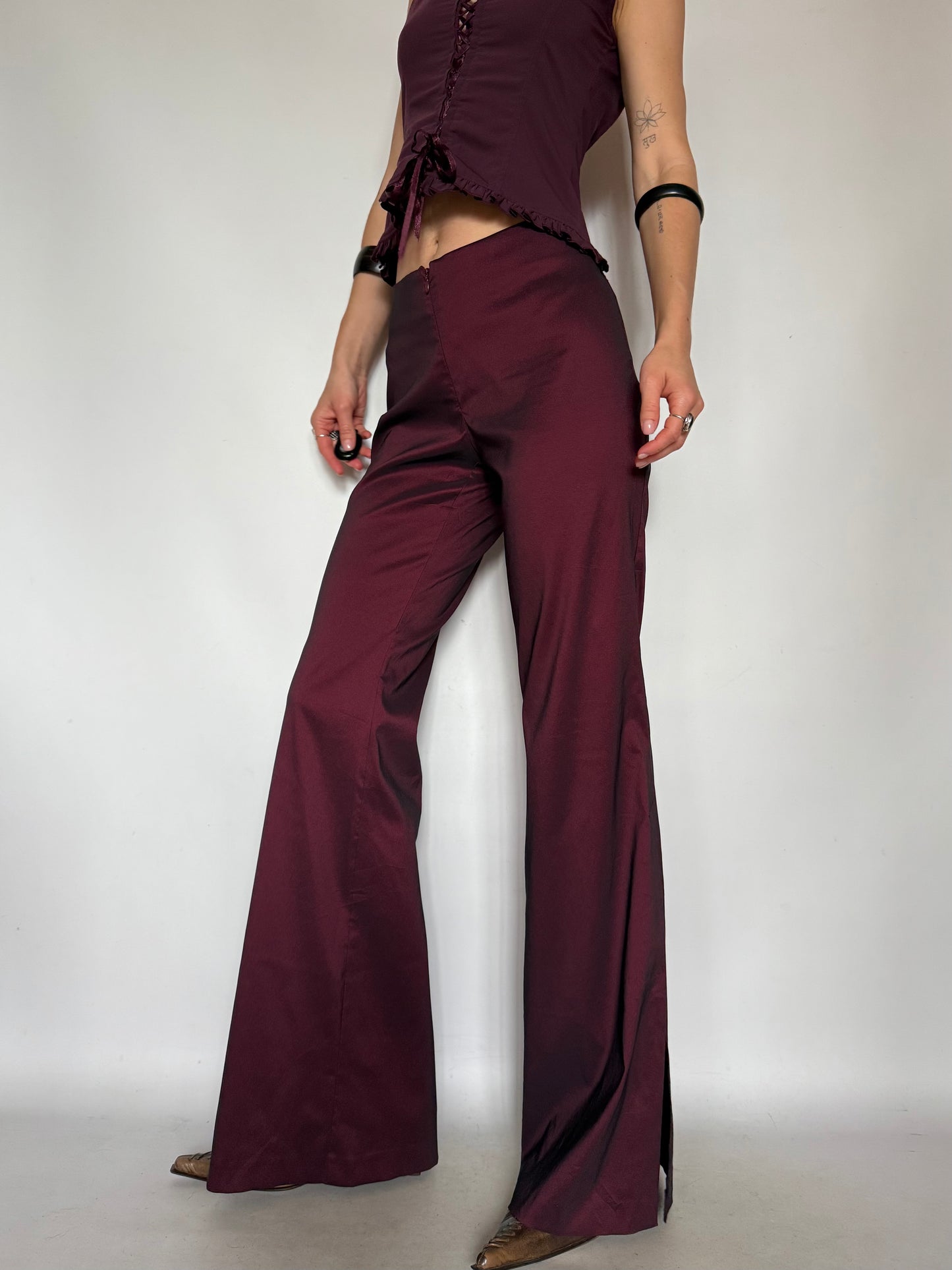 Vintage Burgundy Satin Flared Pants – Twinkling Global