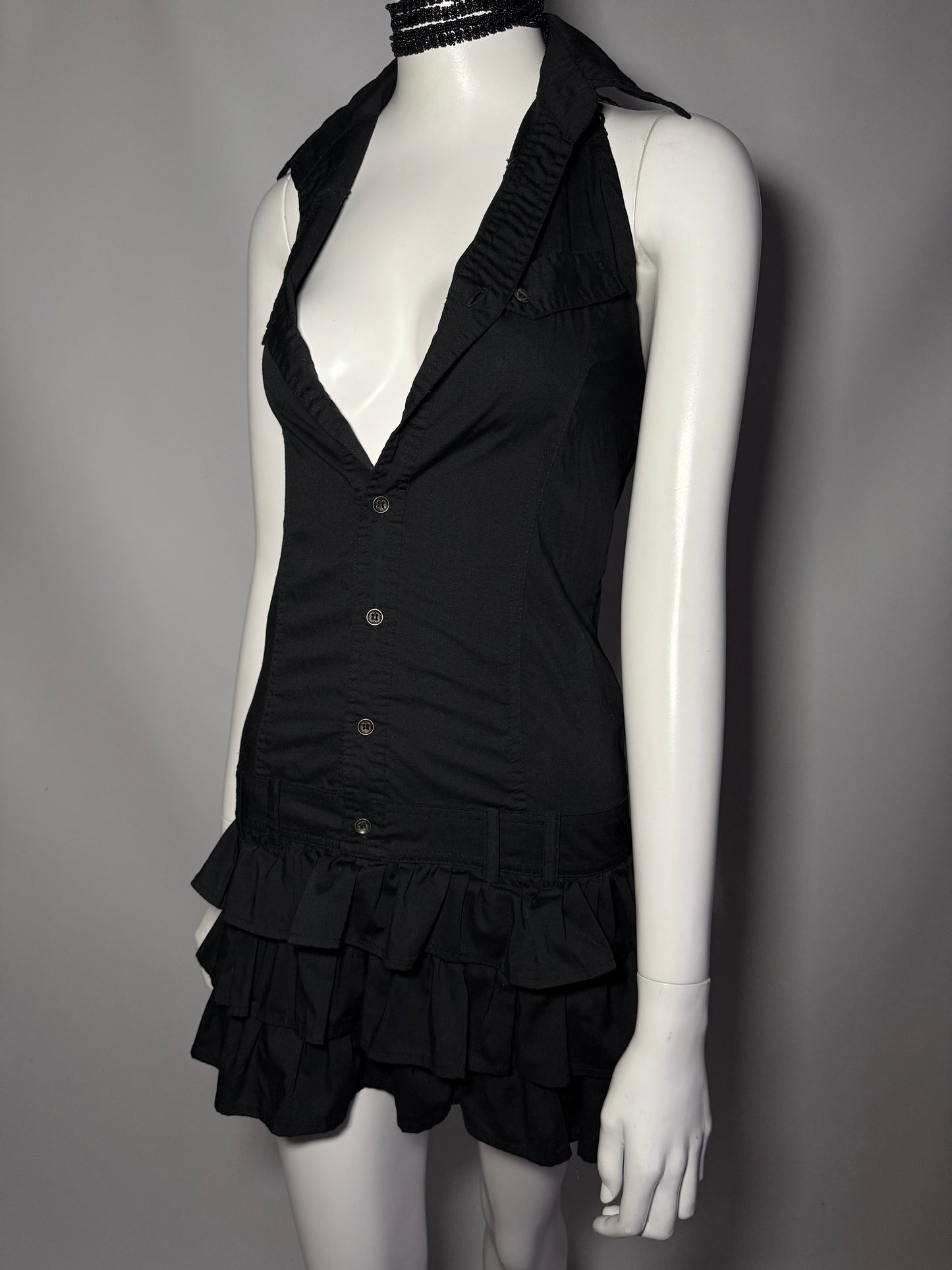 Y2K Sleeveless Mini Dress with Collar and Ruffle Skirt Twinkling