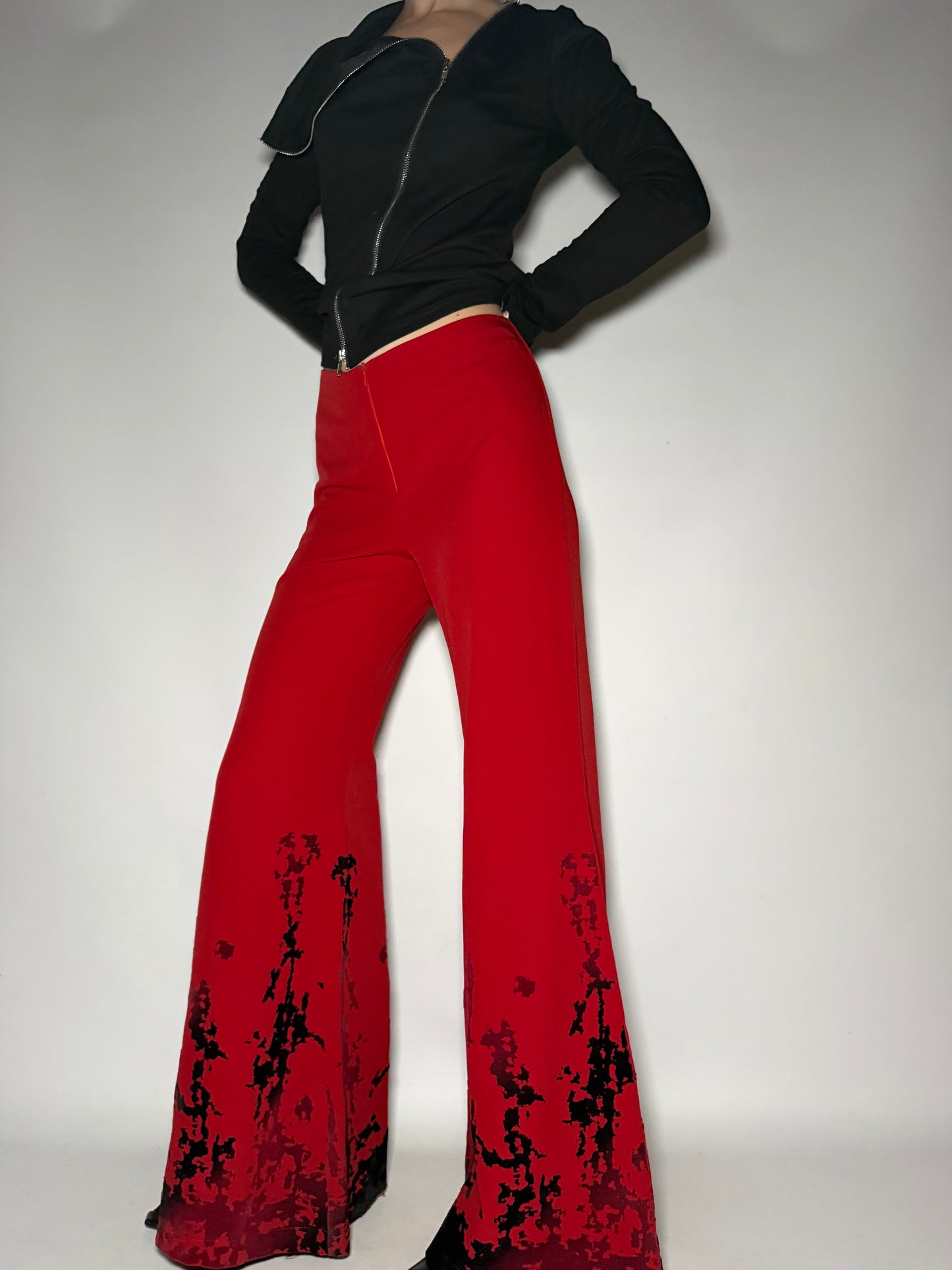 Red Flare Pants with Black Detail Twinkling Global